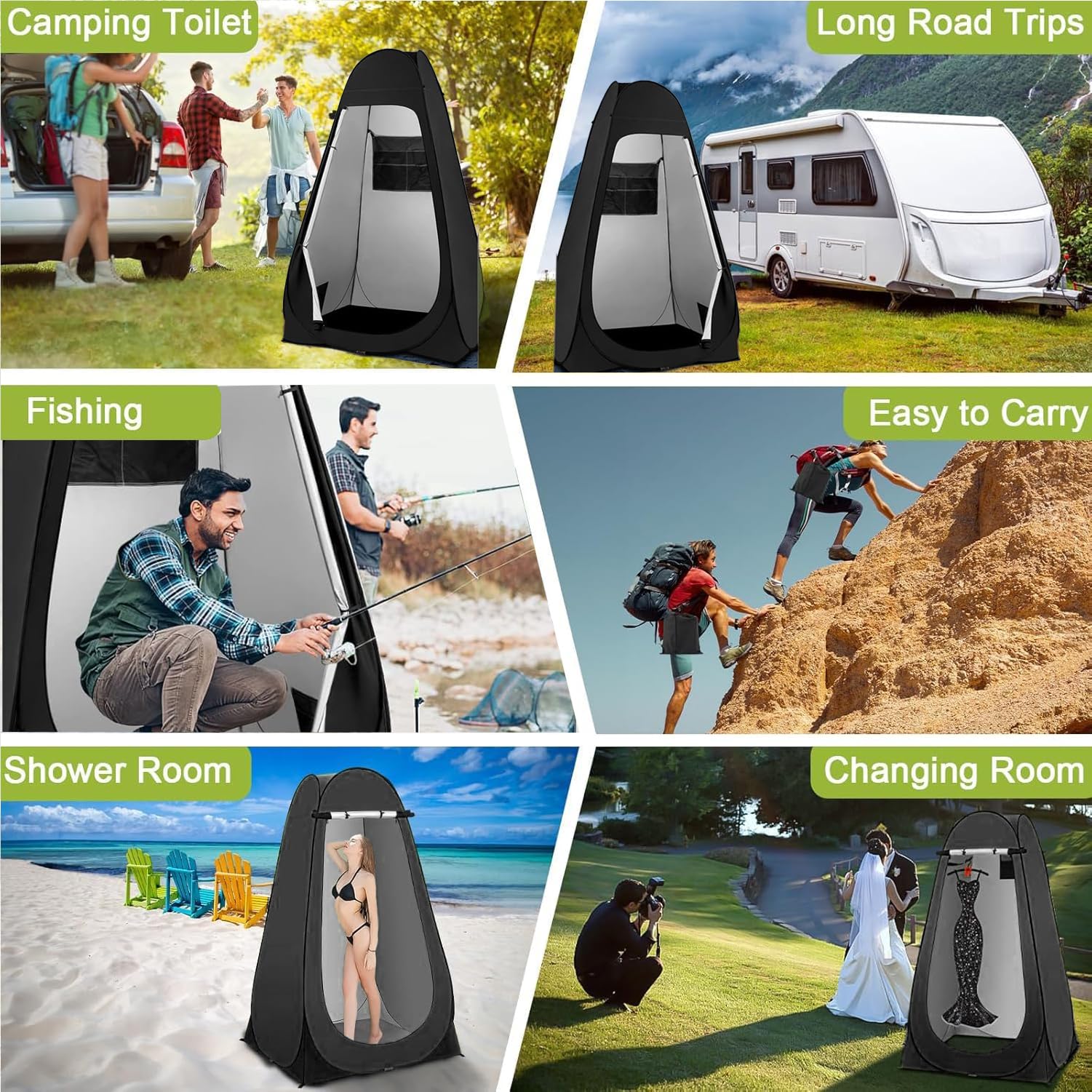 Taeku Tente de douche pop-up - Grand dressing - Pare-soleil portable - Abri de pluie pour douche extérieure, toilettes et vestiaire (noir)