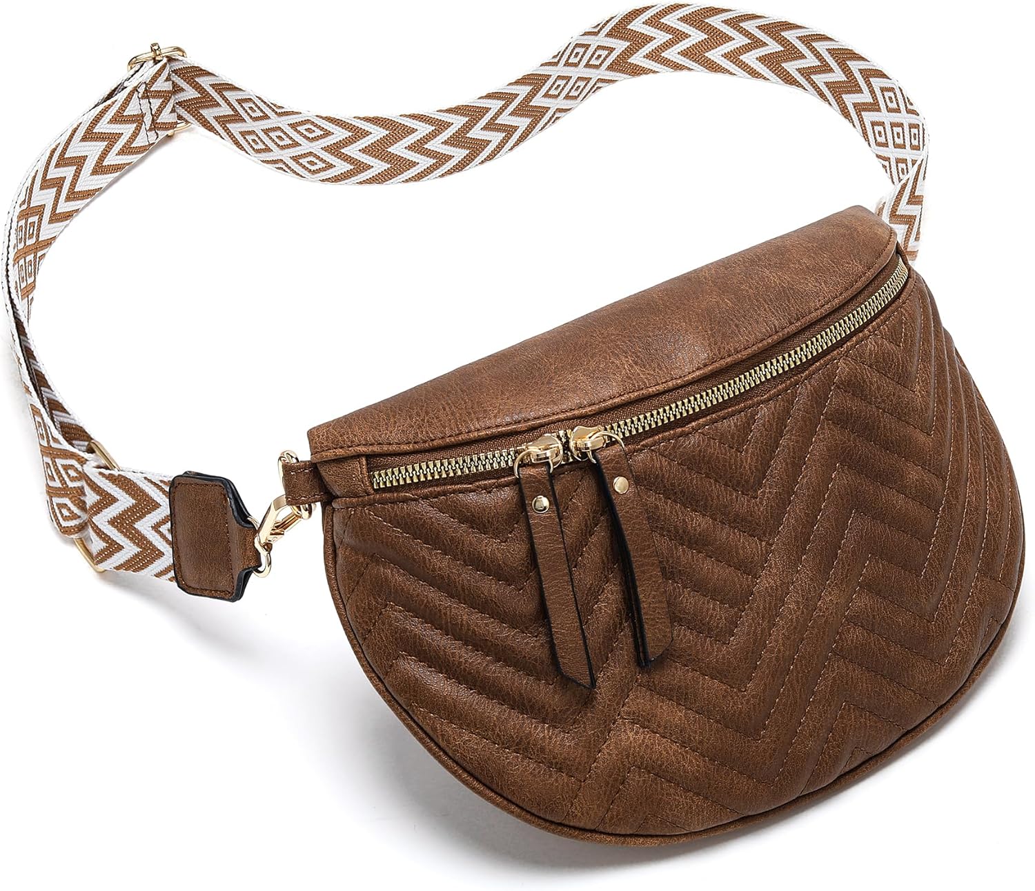 Women's Vegan Leather Crossbody Waist Pack, Fanny Pack Sling Bag with Adjustable Belt, Boho Style Shoulder Purse for Travel, Daily Use (Brown) - Image 7