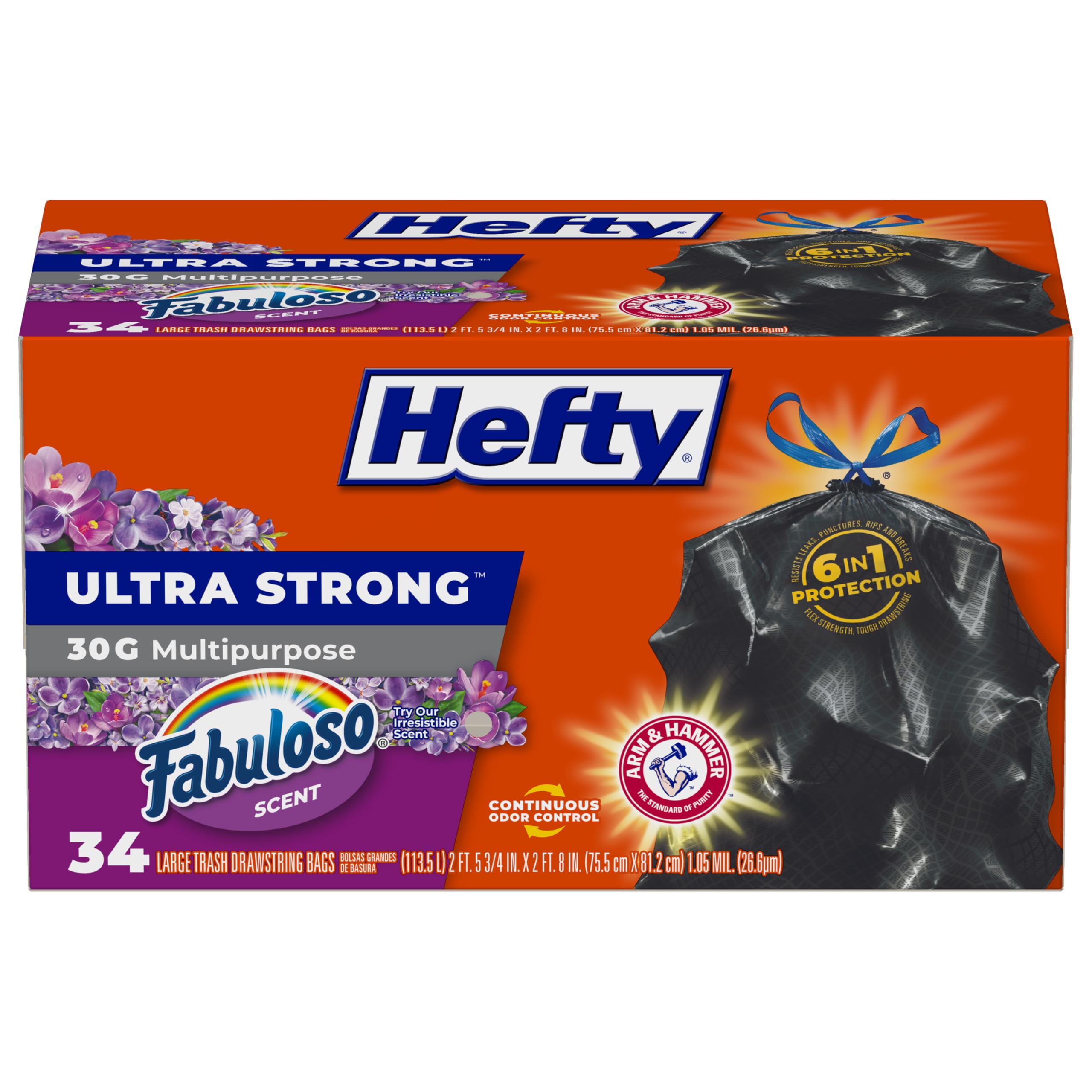 Hefty Ultra Strong 30 Gallon Trash Bags, Large Trash Bags 30 Gallon Size, Multipurpose, Break Resistant Drawstring Closure, Resists Leaks, Punctures,