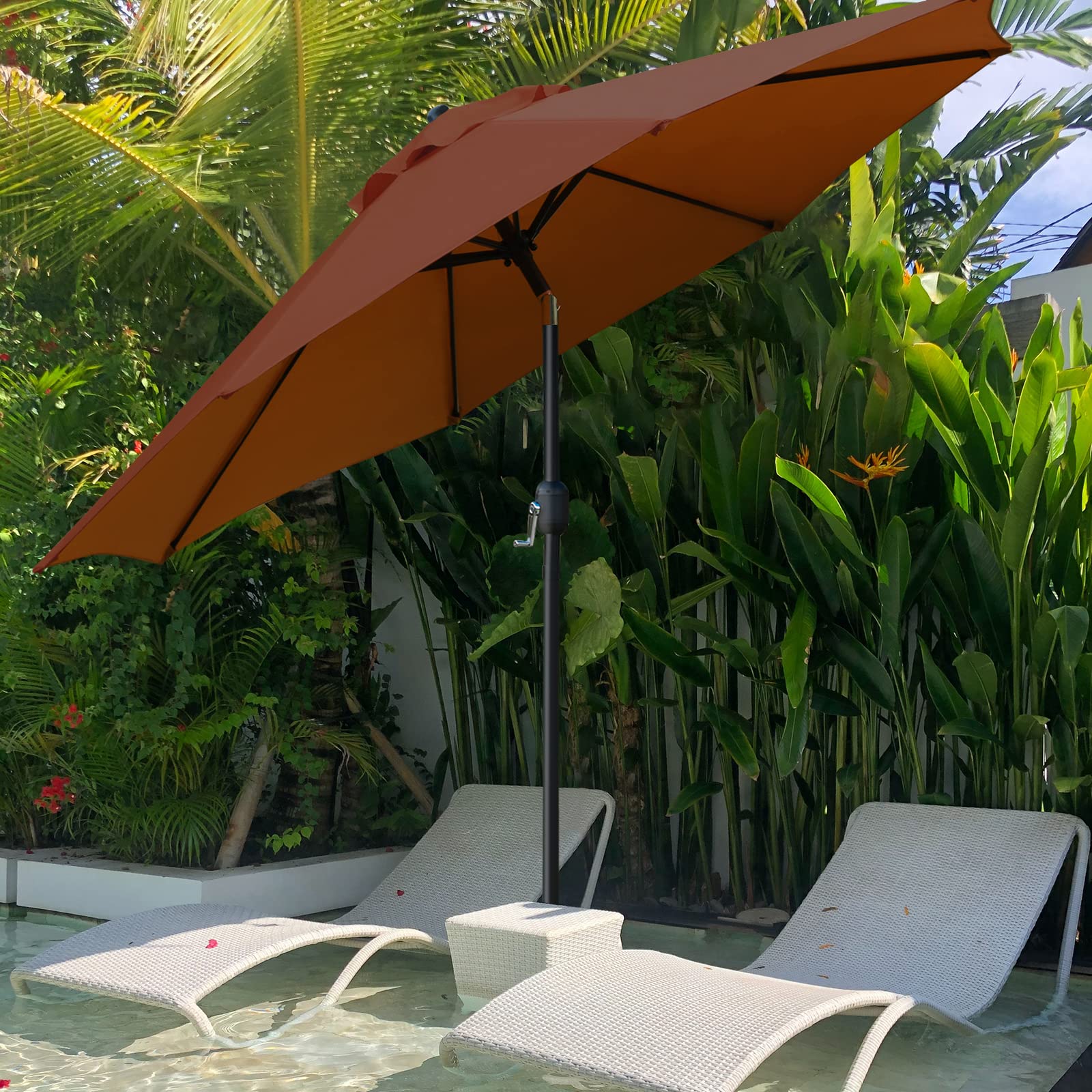 Sunnyglade 9' Patio Umbrella Outdoor Table Umbrella with 8 Sturdy Ribs（Brown） : Patio, Lawn & Garden