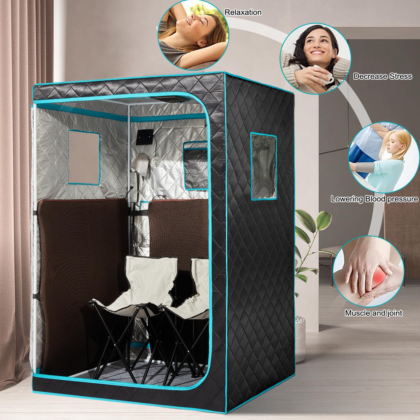 Full Size Infrared Sauna for Home, 2 Person Large Space Personal Home Sauna for Relaxation & Detox, 1500W Dry Heating Technology Indoor Saunas