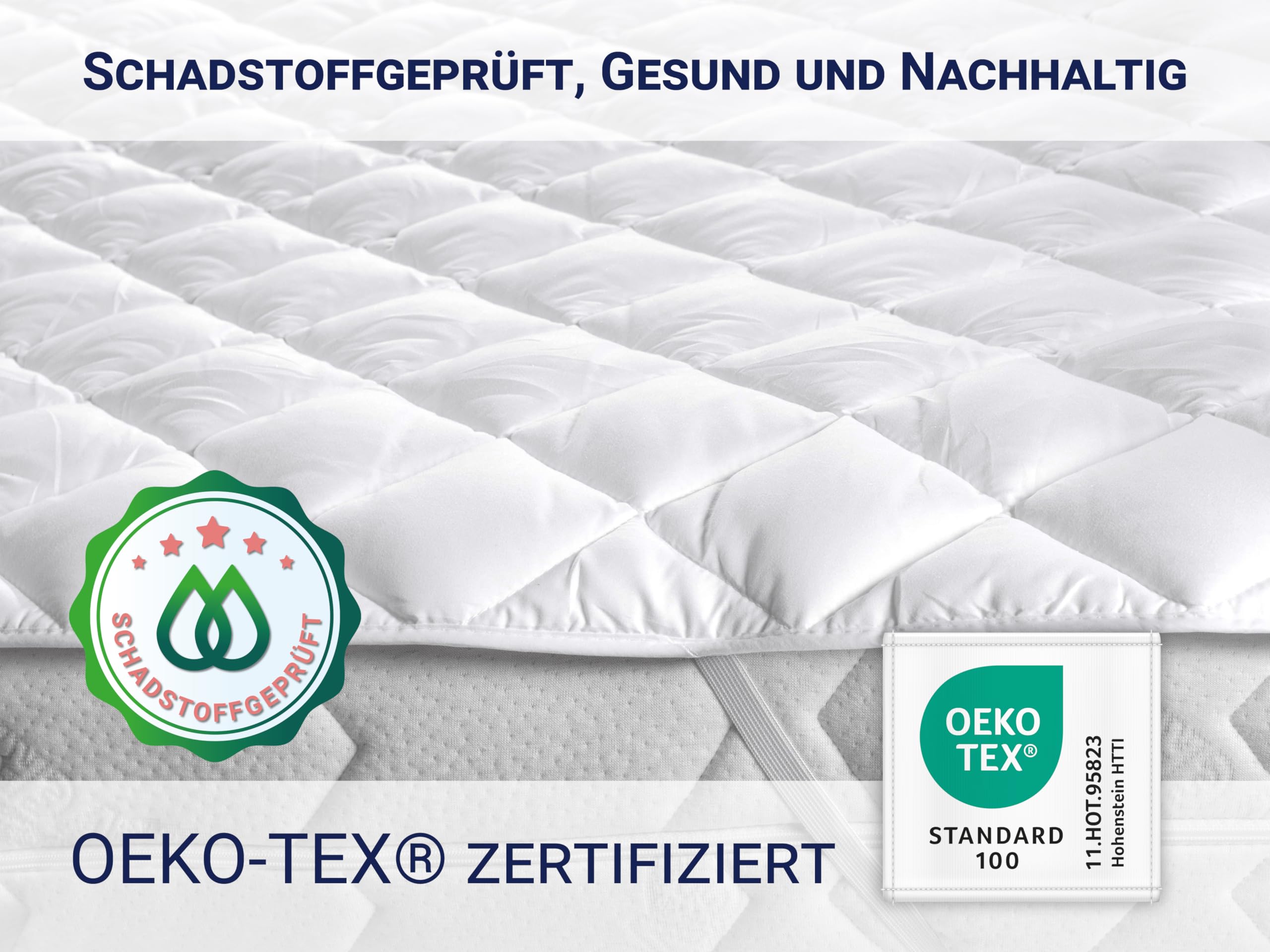 ZOLLNER Matratzenschoner in 160x200 cm - Topper mit praktischen Eckgummis - für Allergiker geeignet – Polyester - waschbar bis 60°C - Hotelqualität