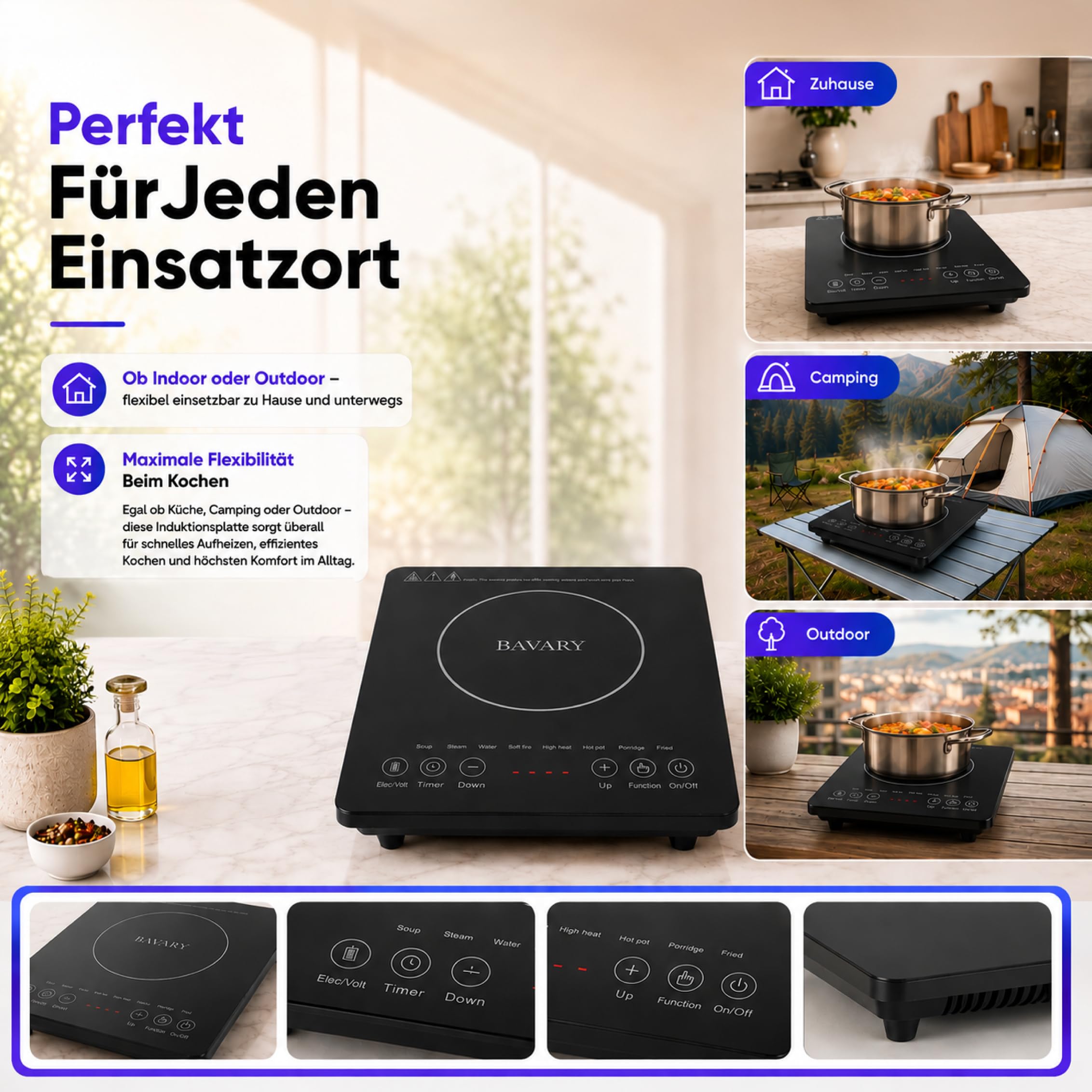 Płyta indukcyjna 1800 W – przenośna płyta indukcyjna z 8 programami gotowania, 4-cyfrowy wyświetlacz LED, obsługa dotykowa, mobilna kuchenka indukcyjna 220-240 V (1 płyta grzewcza)