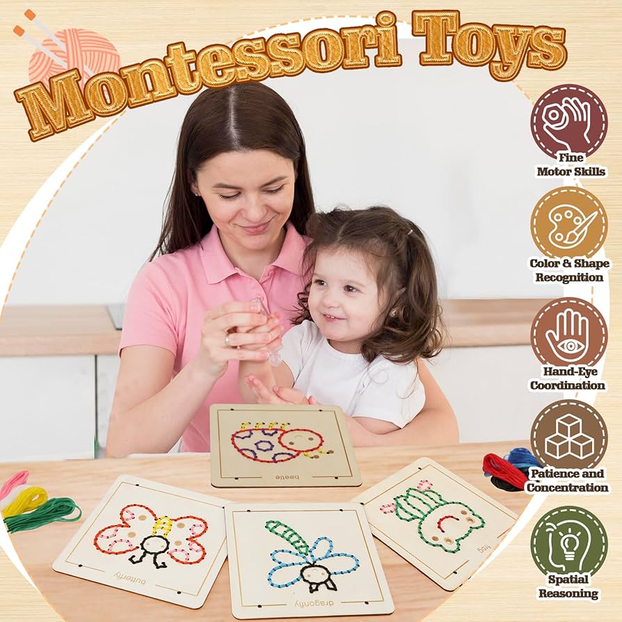 ハンドメイド　Y ourelia Amazon.com: Montessori Wooden Lacing Toys for Toddlers and