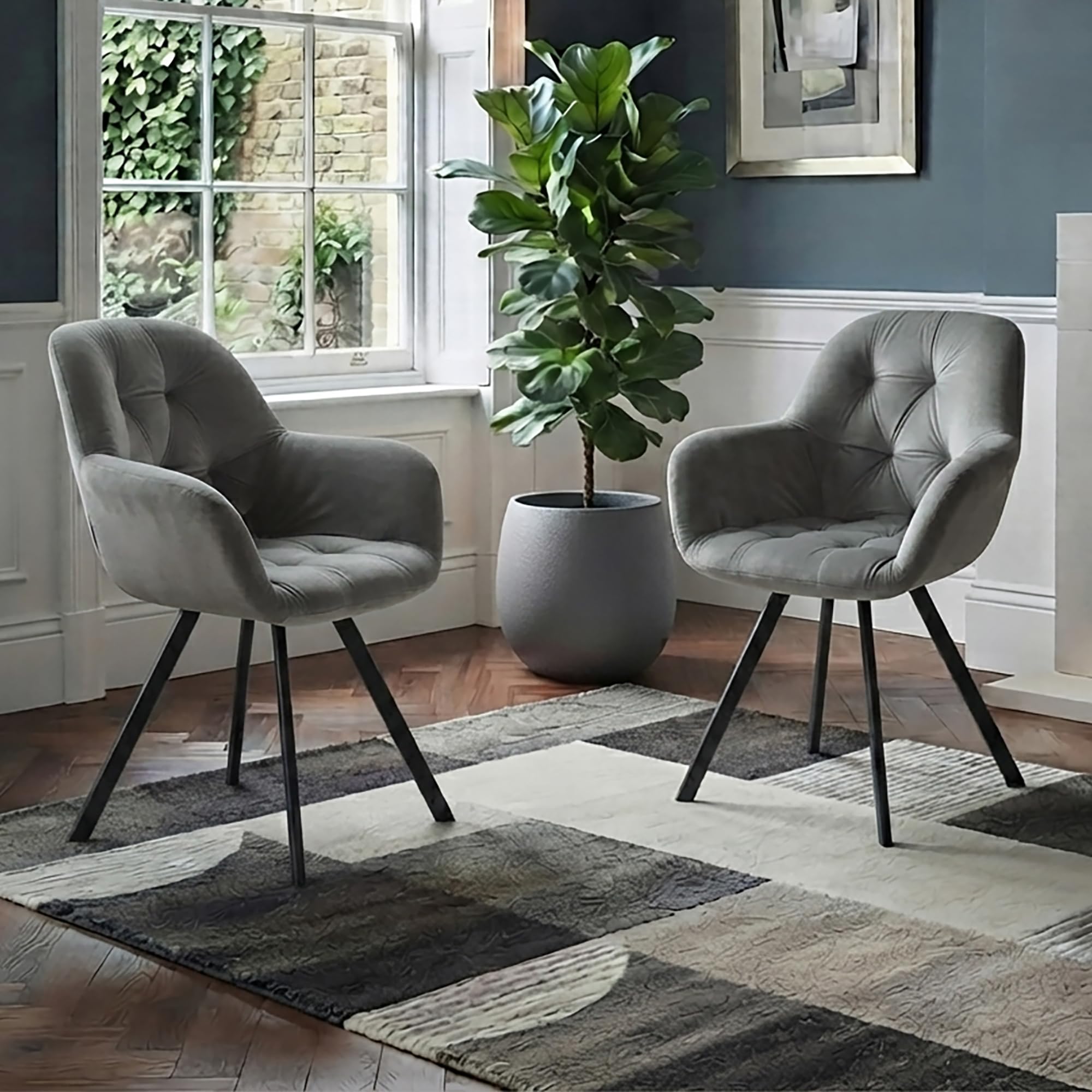 Ellie Dining chair set of 2 in velvet grey, 66 x 66 x 86cm, (W x D x H)