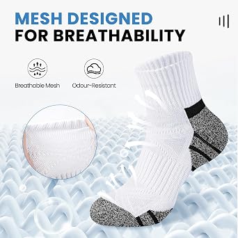 Quarter Ankle Socks Men, Cushioned & Anti-Blister Athletic Sports Socks with Arch Support, Breathable Cotton Performance Trainer Sock for Running Walking Tennis Gym, 6 Pairs