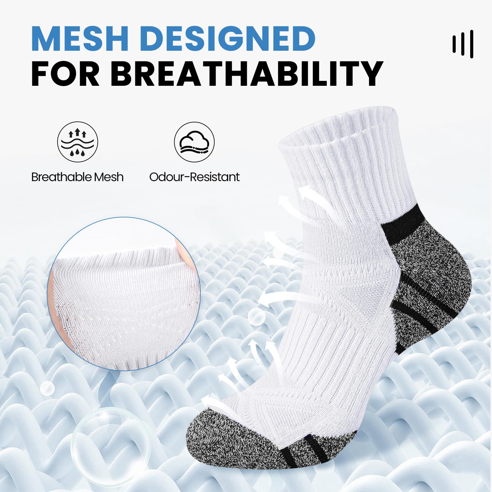 Calcetines Cortos Hombre 6 Pares, Calcetines Hombre Tobilleros de Deporte con Algodón - Diseño Acolchado Anti-Ampollas, Soporte de Arco y Cuidado Anti-Fricción para Running y Tenis