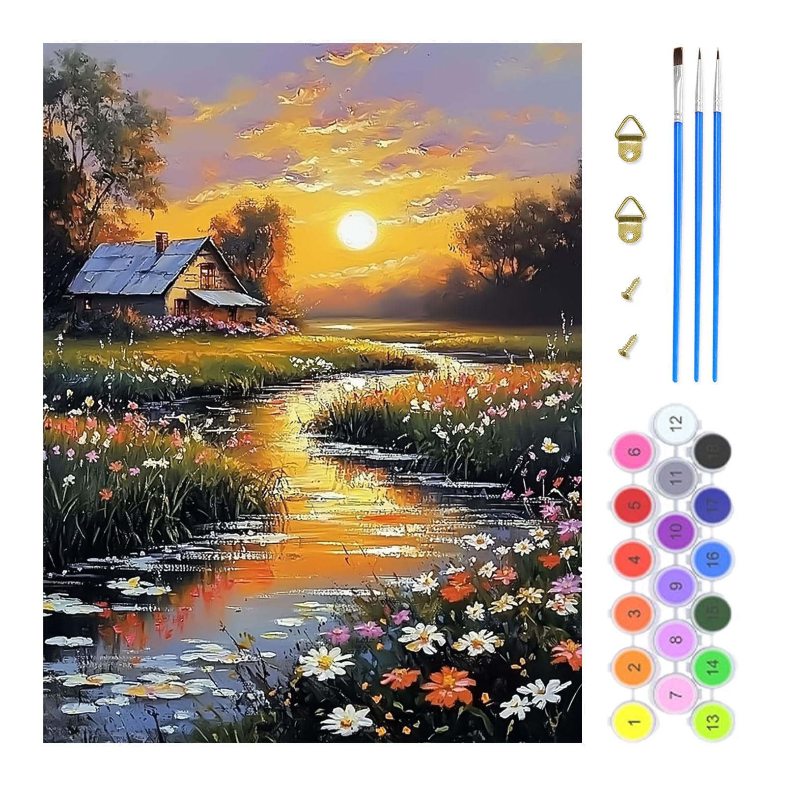 TOSTOG Paint by Numbers for Adults Oil Painting Kits for Adults A sea of Flowers Painting by Number Kits for Beginners Sunset for Home Decor(15.7×19.7inch)
