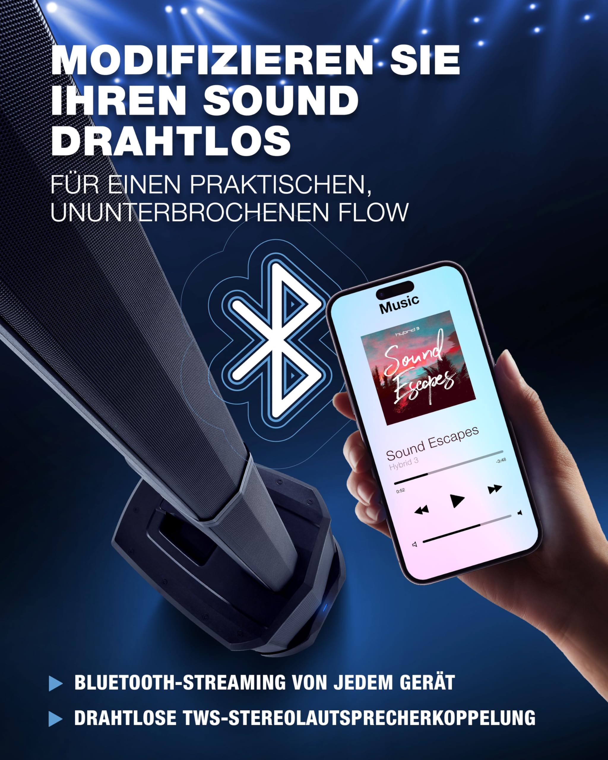 ALTO TS112C 1200-Watt Aktives Säulen PA Lautsprecher mit 5-Kanal Mixer Bluetooth