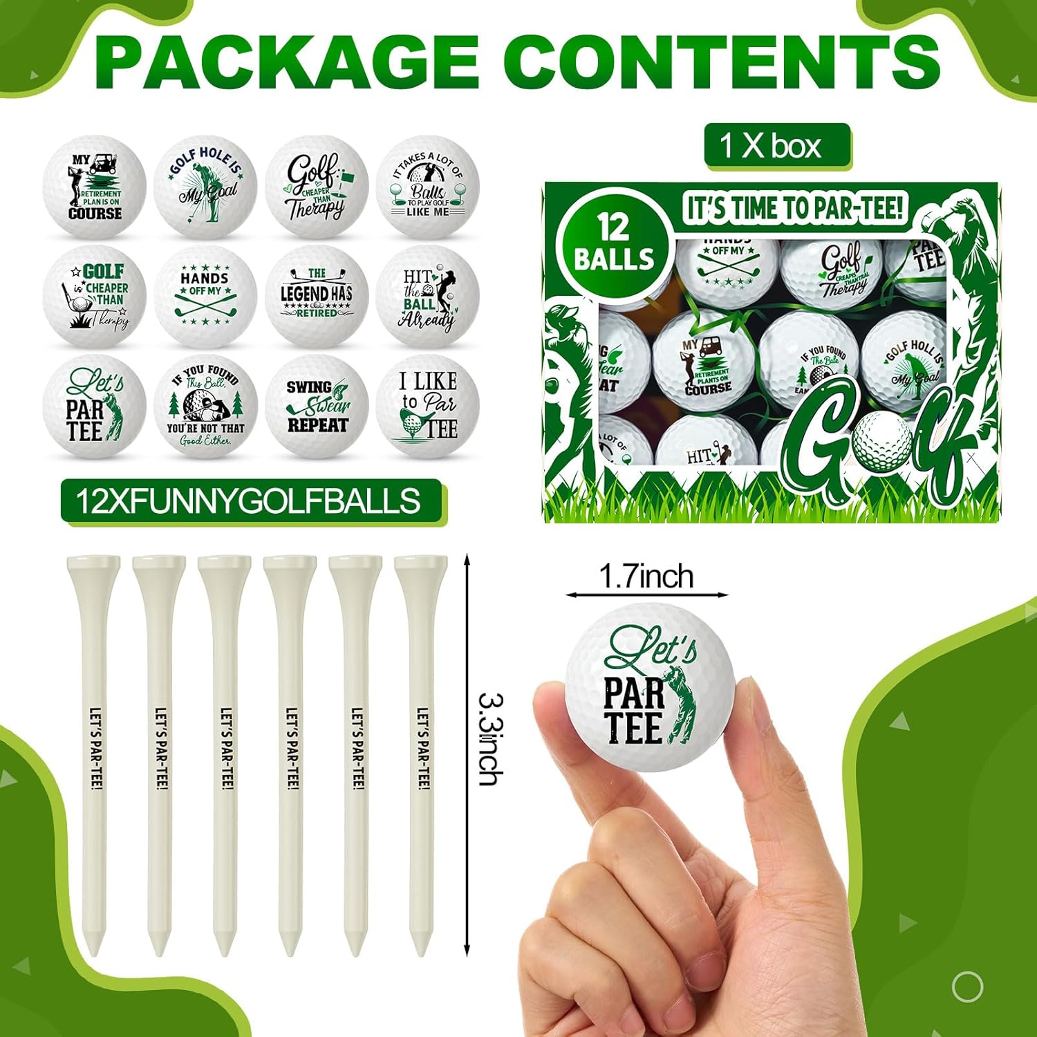 19 Pcs Funny Golf Balls Set Golf Retirement Gifts for Women Men with 12 Practice Balls 6 Tees and Gift Box for Mother Father Boss Coworker Employee Husband Grandpa Golfers Lovers(White,Funny) - Image 2