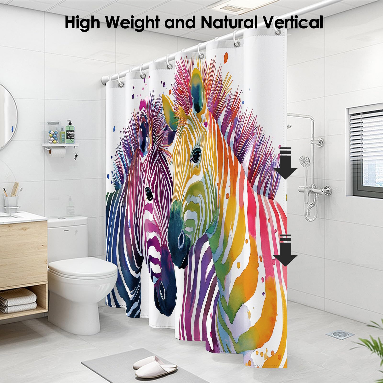 Rideau De Douche Zèbre Peint Animaux À L'Aquarelle Tissu Imperméable Lavable avec Crochets Anti Moisissure en Polyester Rideau Douche pour Salle De Bain