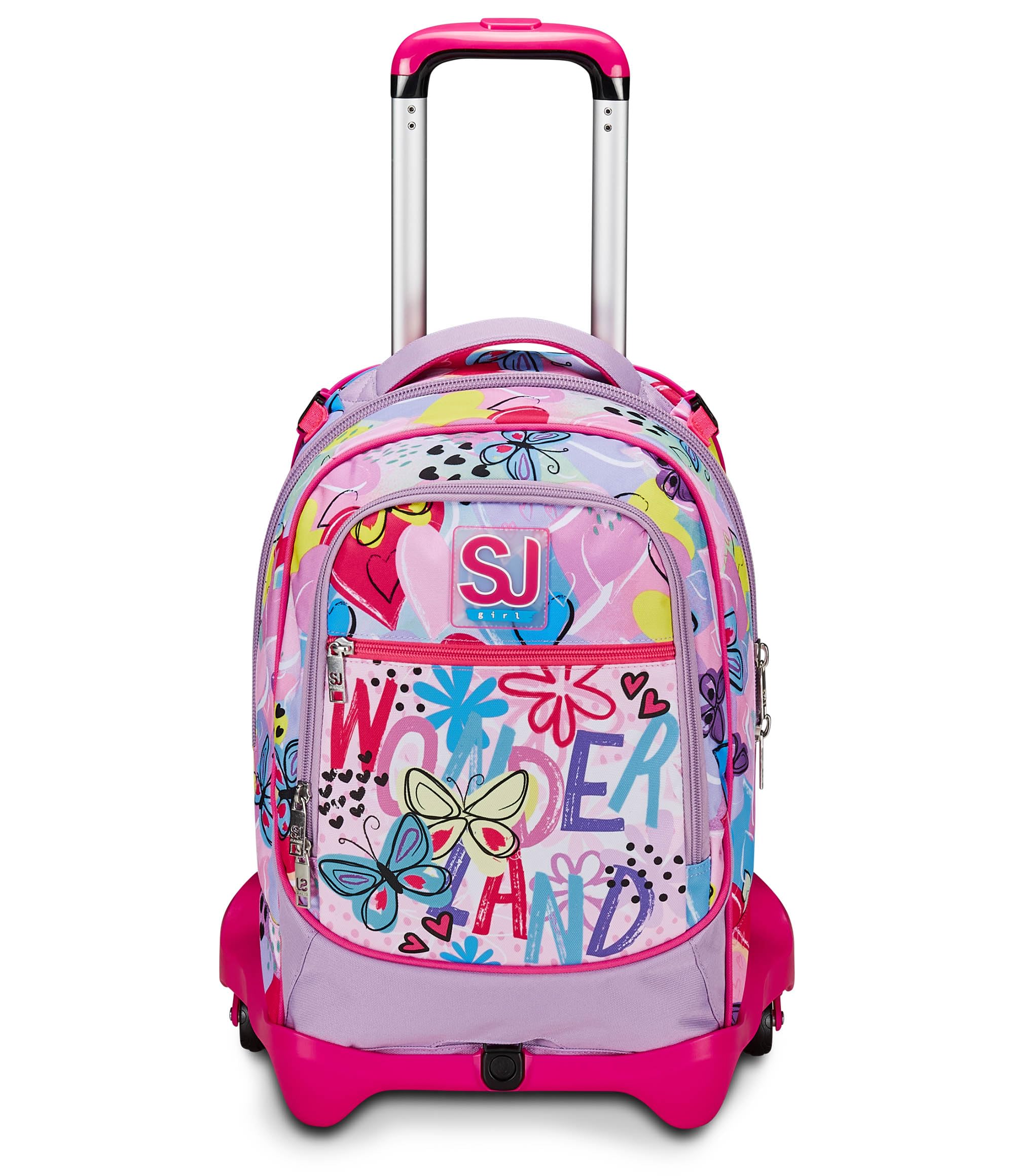 SJ Gang Trolley Scuola Jack 3 Ruote, Rosa, Magicance, 3 in 1, Triplo Uso, Zaino Con Carrello Sganciabile, Tasca Porta Borraccia e Crossover System, Zaino Scuola Elementare, Zaino Bambina