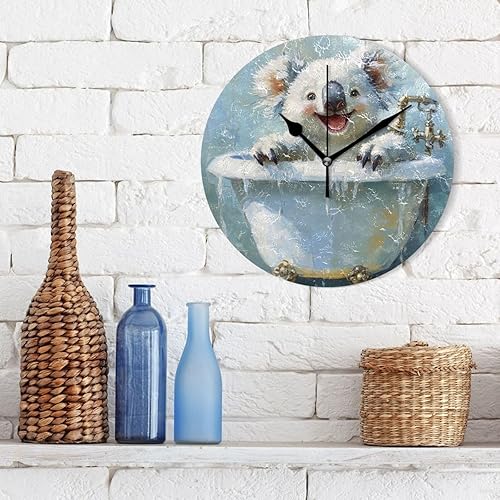Miniatura 3 de Funny Koala Retro Bathtub 10 Inch Round Battery Operated Wall Clock noiseless Easy to Read for Home School Living Room reloj de pared para cuarto