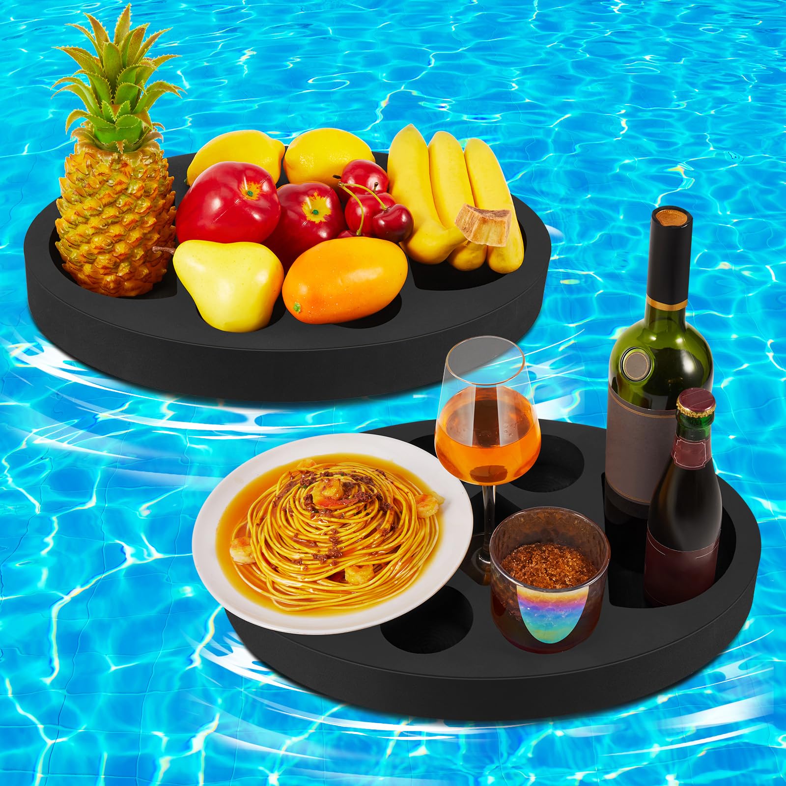 Deekin 2 Pcs Floating Drink Holder for Pool Foam Refreshment Table Tray 17.7 x 11.8 Inch Table Portable Floating Tray 7 Compartment Drink Floaties for