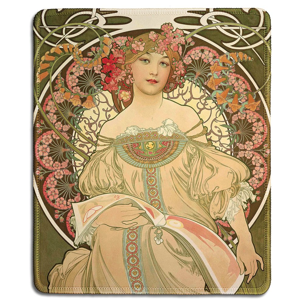 dealzEpic - Art Mousepad - Natural Rubber Mouse Pad with Classic Poster of Champagne Poster by Alphonse Mucha - Stitched Edges - 9.5x7.9 inches