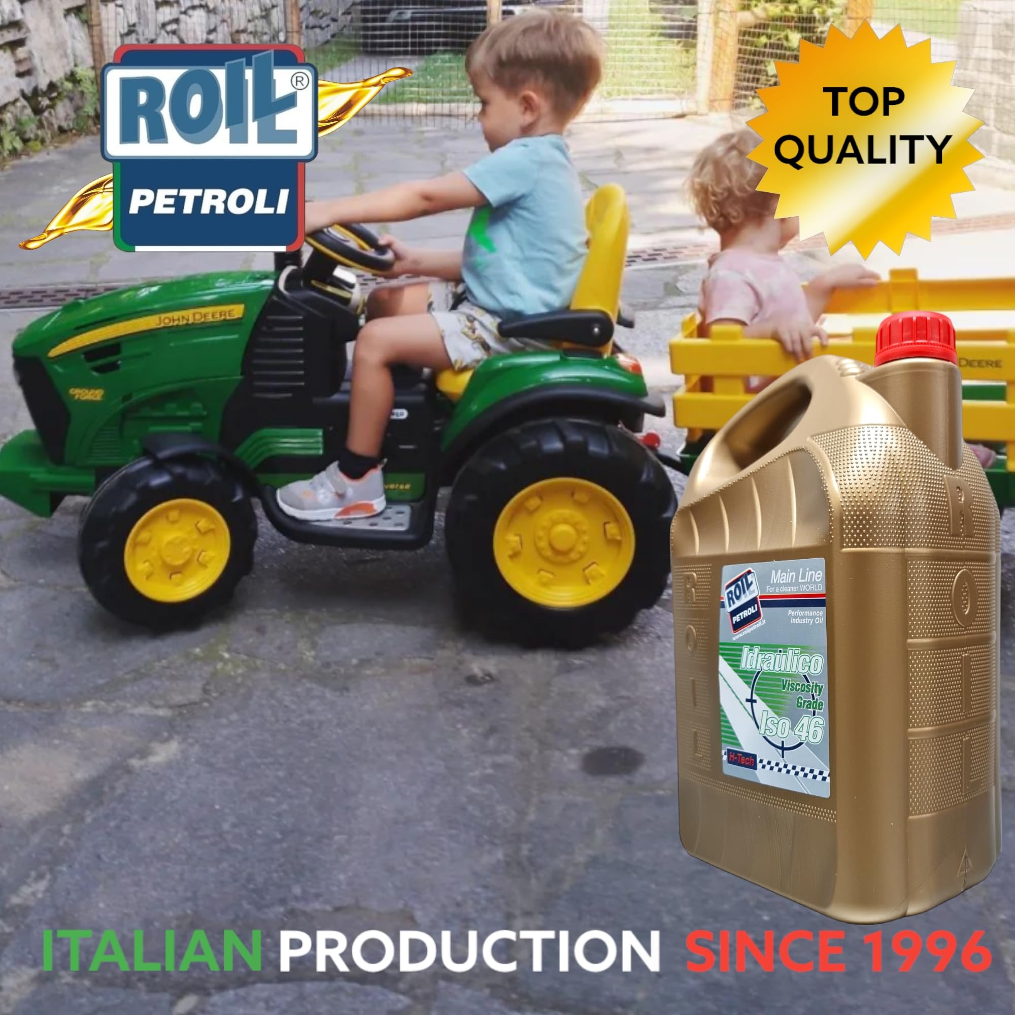 5 Litri di Roil Olio idraulico VG ISO 46 "NUOVA FORMULA CON POLIMERO ELASTOMERO" con più elasticità e durata delle parti in gomma, antischiuma e antiusura per sistemi oleodinamici e idrostatici