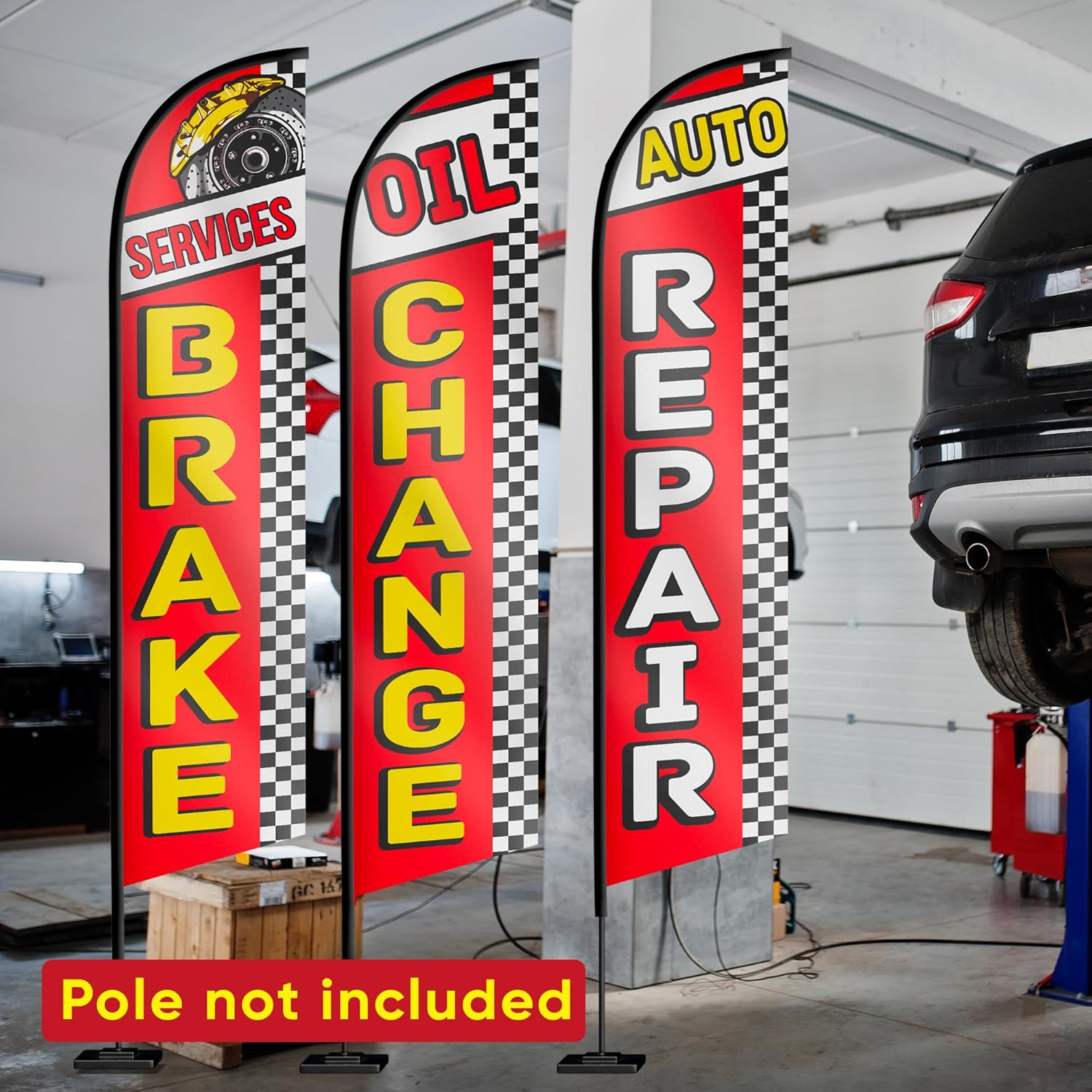 Auto Repair Feather Flag - Oil Change Feather Banner - Brake Services Swooper Flag - Set of Three Banner Flags for Business 12ft x 2.5ft (Pole not included) - Image 8