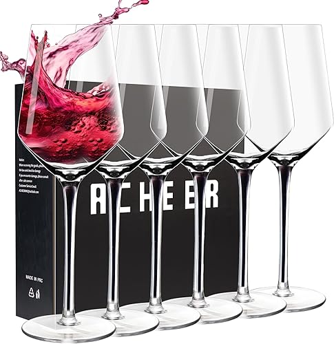 Miniatura 9 de ACHEER Juego de 4 copas de vino de cristal, copas de vino tinto o blanco sopladas a mano, 14 onzas, copas de vino de tallo largo, regalo para boda,
