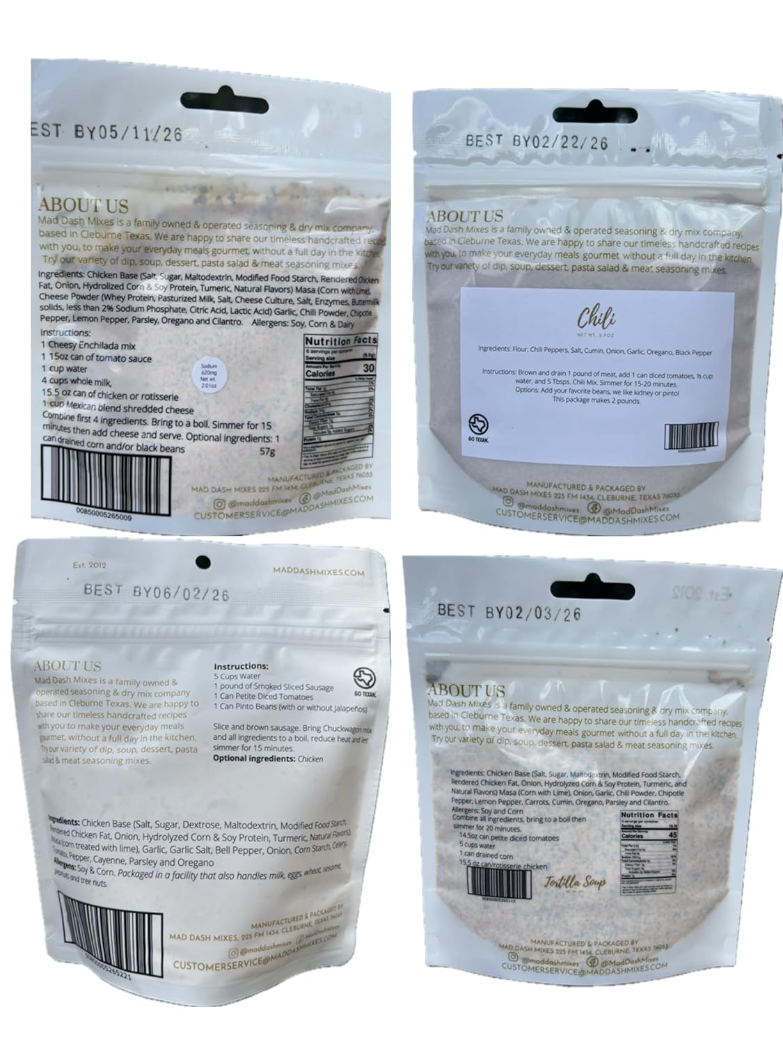 Tex Mex Soup Bundle 4 Pack Enchilada, Tortilla, Chuckwagon & Chili Gourmet Hand Blended Premium Dry Spice Mix