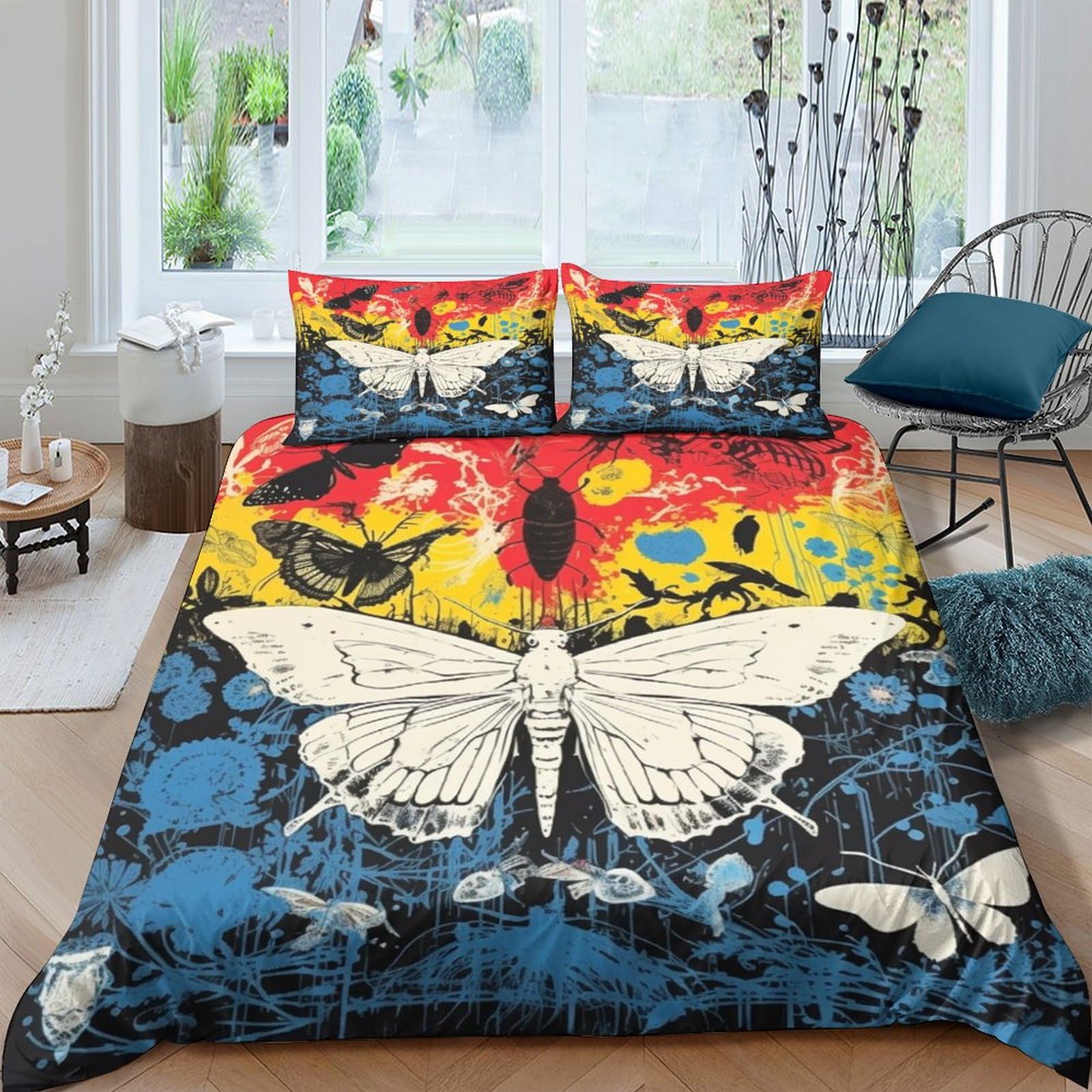 Housses de couettes papillon 3D parure de lit microfibre King 220x240 cm avec taies