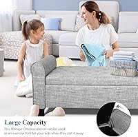 Vista 57 de Babion Banco otomano de almacenamiento con brazos, banco de extremo de cama para dormitorio, banco de almacenamiento con botones para entrada, sala