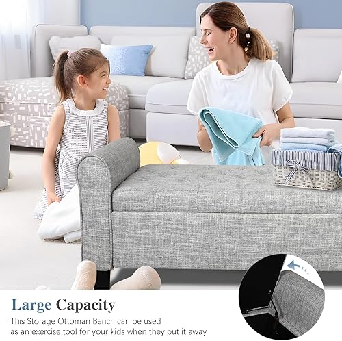 Miniatura 8 de Babion Banco otomano de almacenamiento con brazos, banco de extremo de cama para dormitorio, botones copetudos para entrada, sala de estar, pasillo