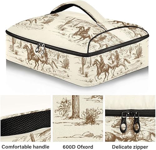 Miniatura 3 de Porta cacerolas aisladas American Wild Western Desert Cowboy Dish 9 x 13 pulgadas con tapa, bolsa calentadora de viaje para comida caliente o fría