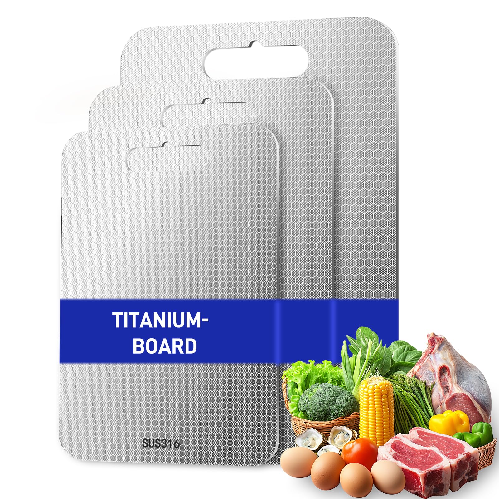 Titanium Chopping Board, 3PCS Titanium Cutting Board, Multifunctional Titanium Chopping Board,Dishwasher Safe Ideal for Handling Meat and Vegetables Separately,Double-Sided Food Grade
