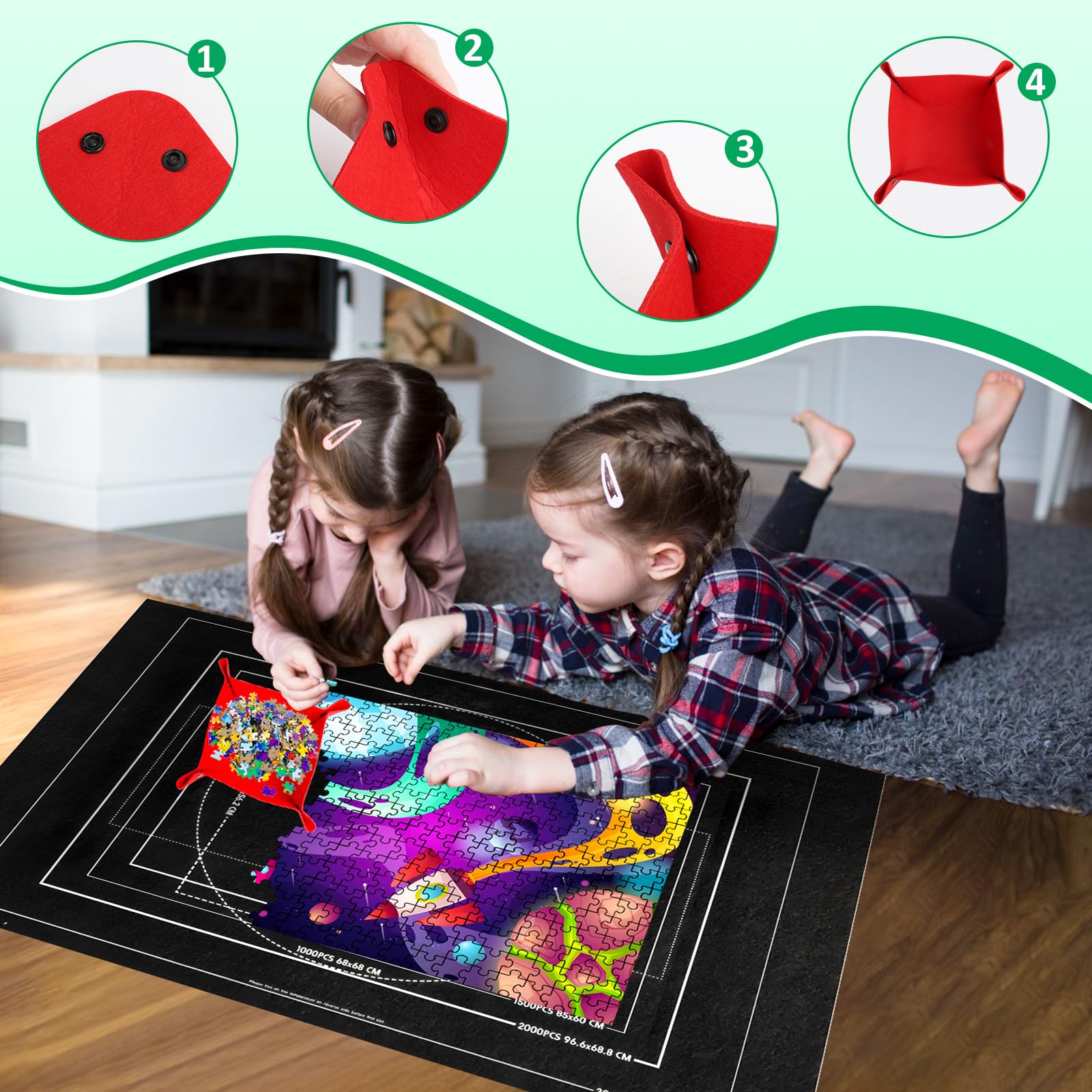 VFANDV Puzzle Matte – Tappetino puzzle portatile da 1000 a 3000 pezzi, 100 x 140 cm (nero)
