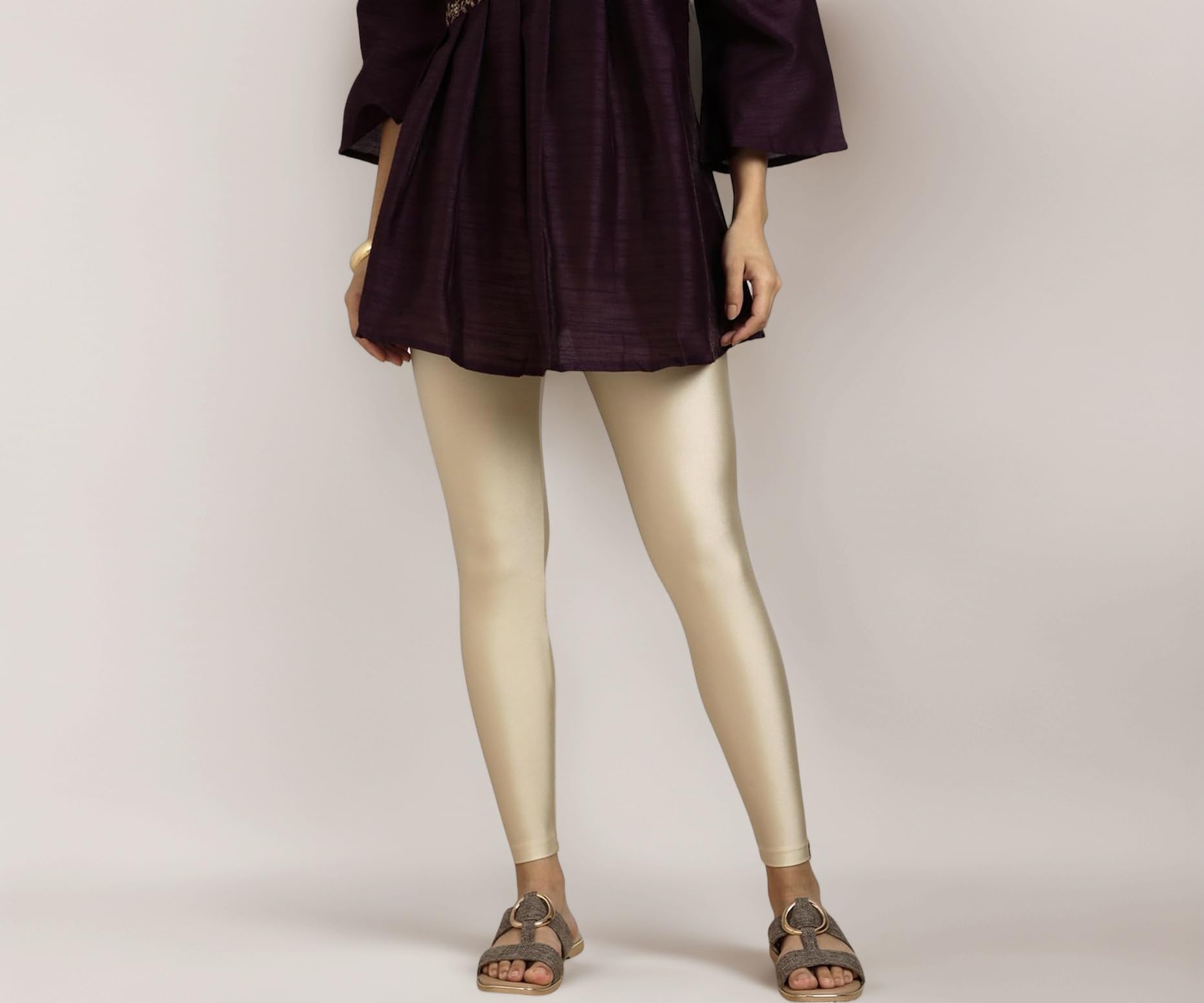 TWIN BIRDS Shimmer Leggings for Women | Shiny Stretch Ethnic Wear Pants