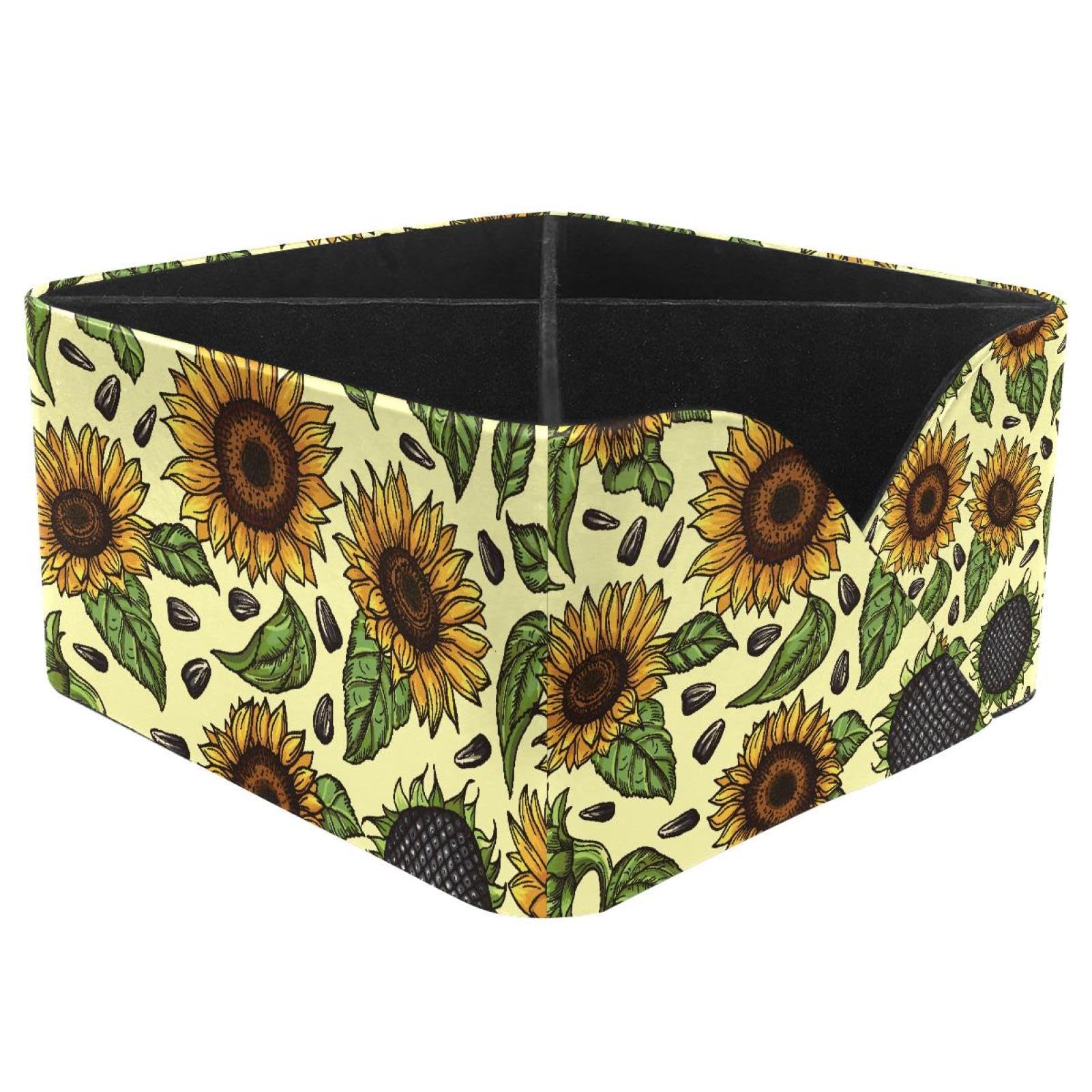 KengjuTesu Yellow Sunflowers and Leaves Pattern Desktop Organizer Pen Holder, Rectangular Pencil Cup for Office, Study and Makeup Stations
