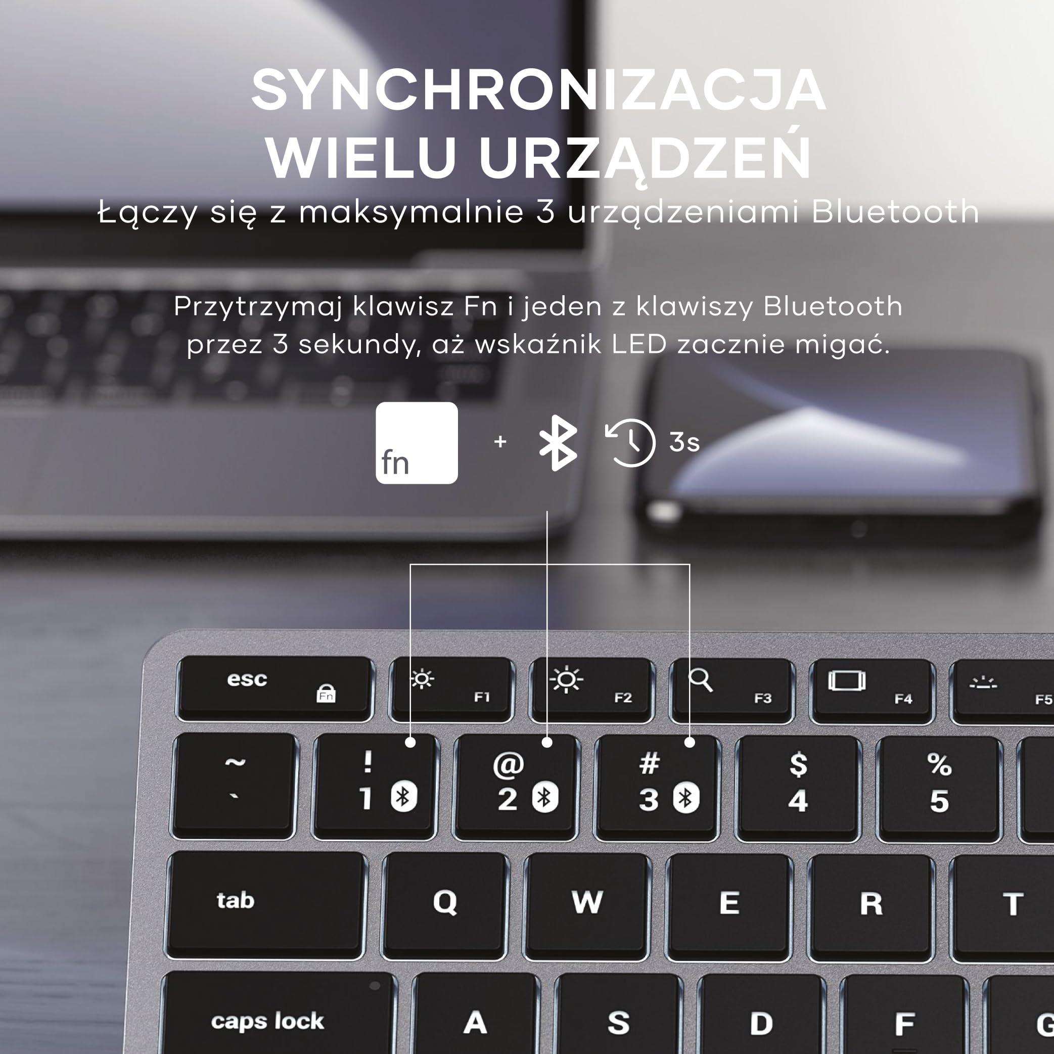SATECHI Slim X1 Klawiatura Bezprzewodowa Bluetooth, Układ 𝗨𝗦 𝗤𝗪𝗘𝗥𝗧𝗬, Podświetlana Konstrukcja do Wielu Urządzeń – do MacBook Air i Pro M5 M4, Mac Mini, iPad Air i Pro, iMac i innych – Szara