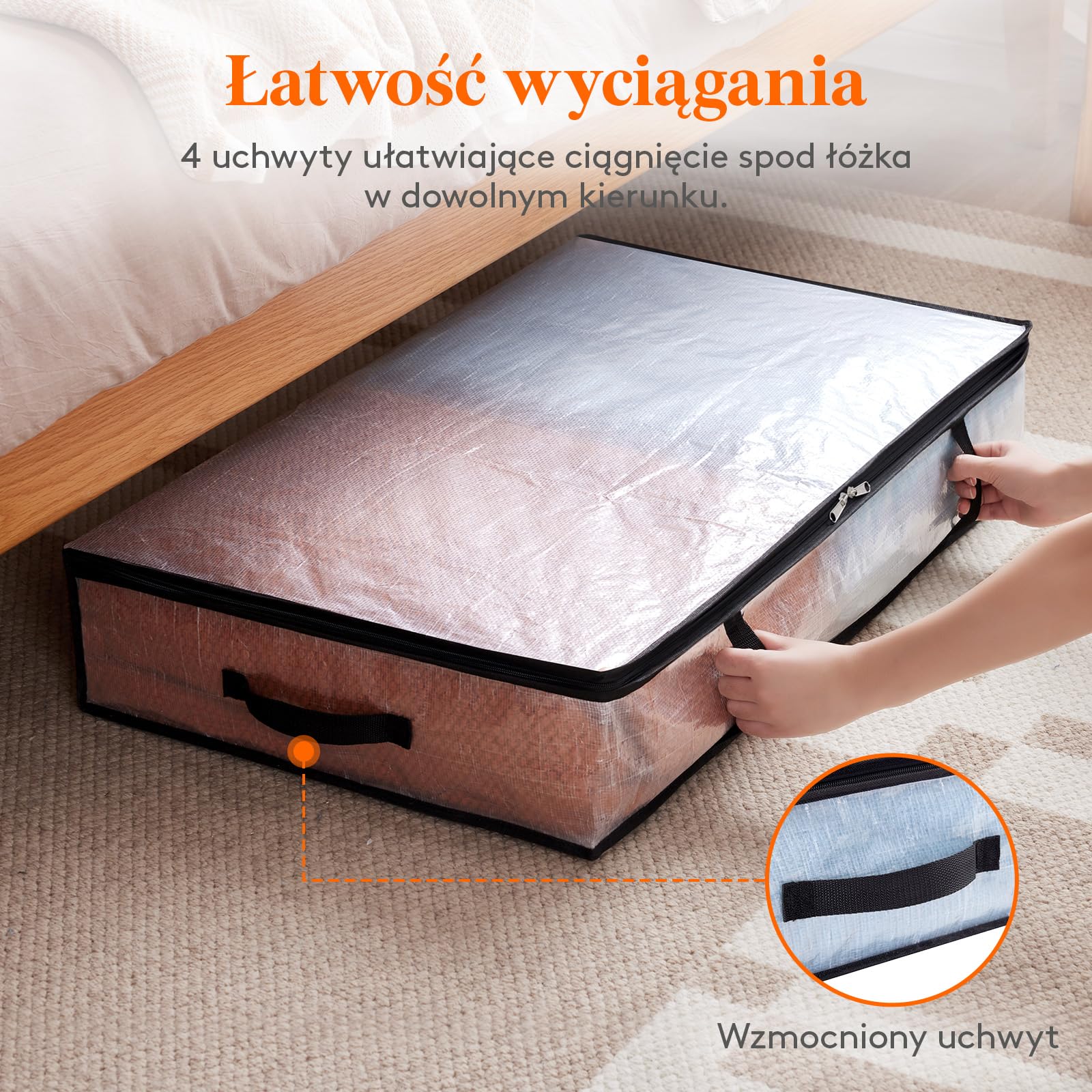Lifewit Zestaw 4 przezroczystych toreb do przechowywania 60l, składany pojemnik do przechowywania pod łóżkiem z uchwytami, torba do przechowywania odzieży PP, poszwa na kołdrę do przenoszenia, ubrania
