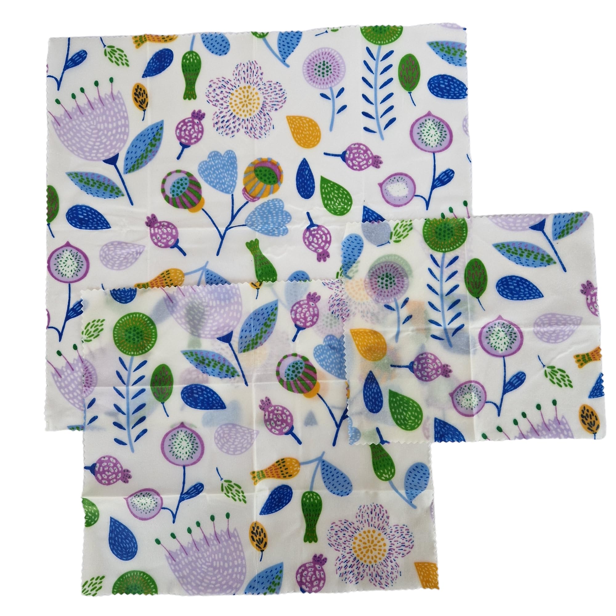 Reusable, Organic, Natural Beeswax Sandwich Wraps - Set of 3 - Patterned Design (Fun Flowers)