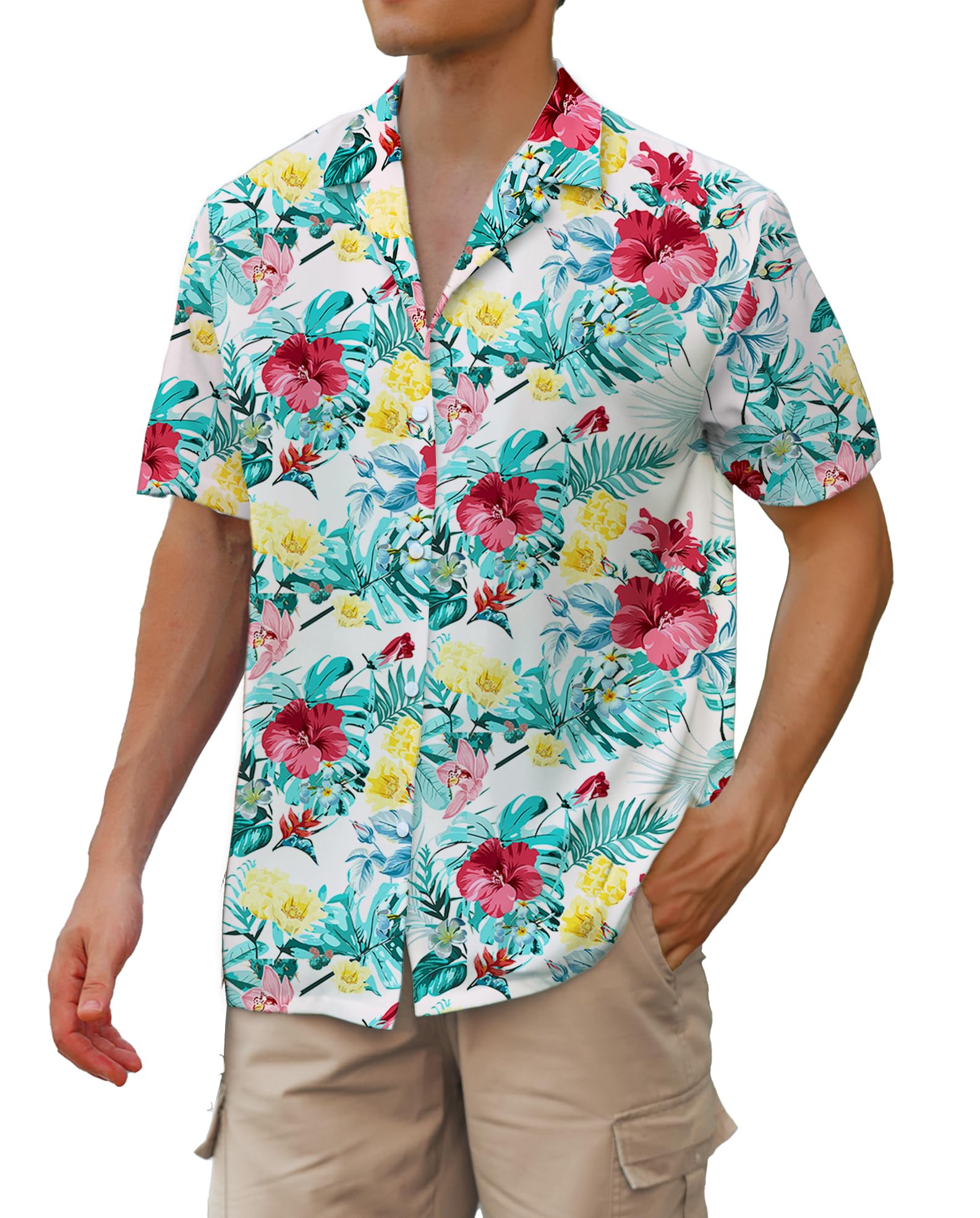 Cromoncent Hawaiian Shirt for Boy&amp;Men Short Sleeve Cuban Collar Tropical Holiday Summer Beach Shirts