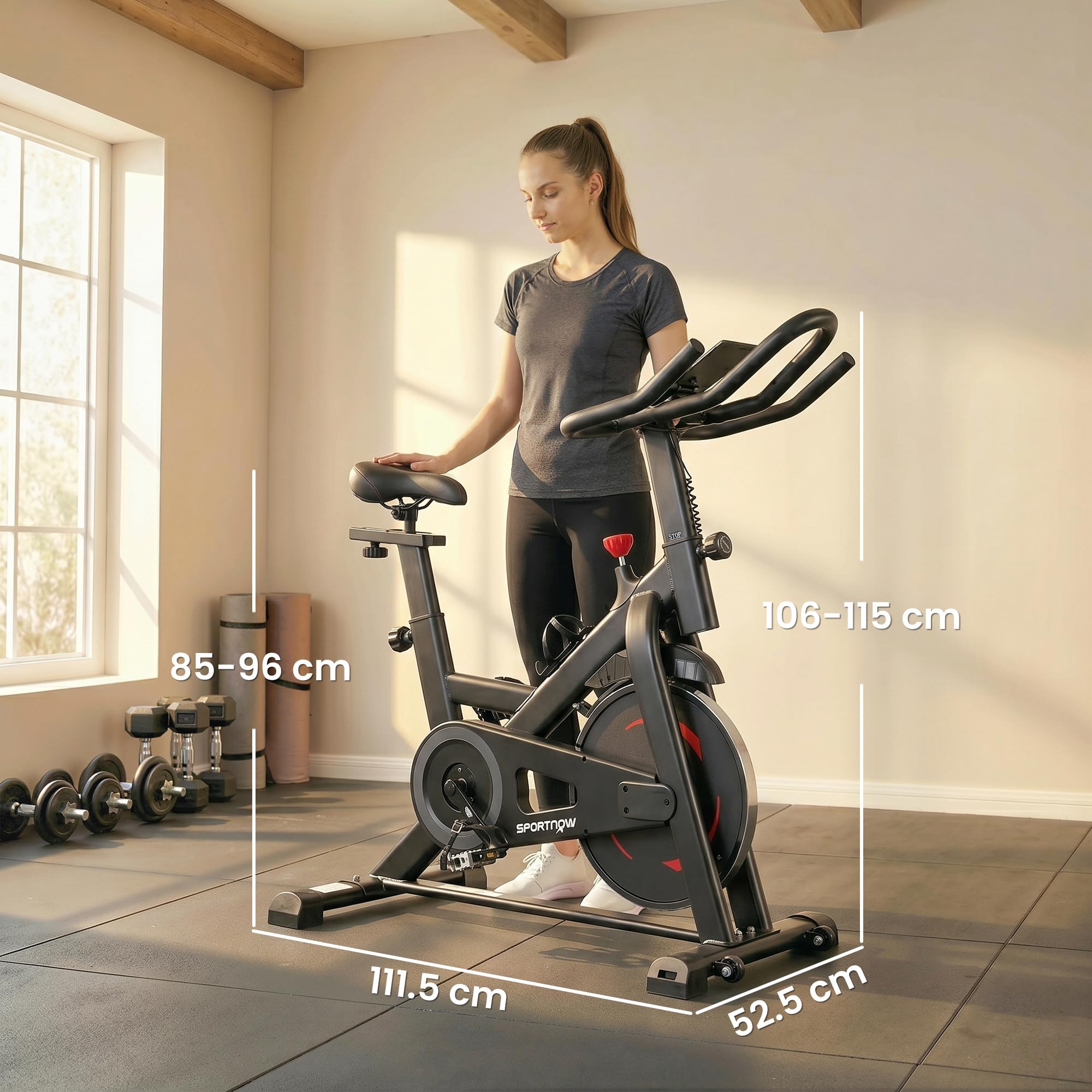 SPORTNOW Cyclette da Casa, App Bluetooth, Cyclette per Casa con Resistenza Magnetica Regolabile Silenziosa, Sella e Manubri Regolabili, Volano 6 kg, Schermo LCD, Supporto Tablet, Portaborraccia, Ruote