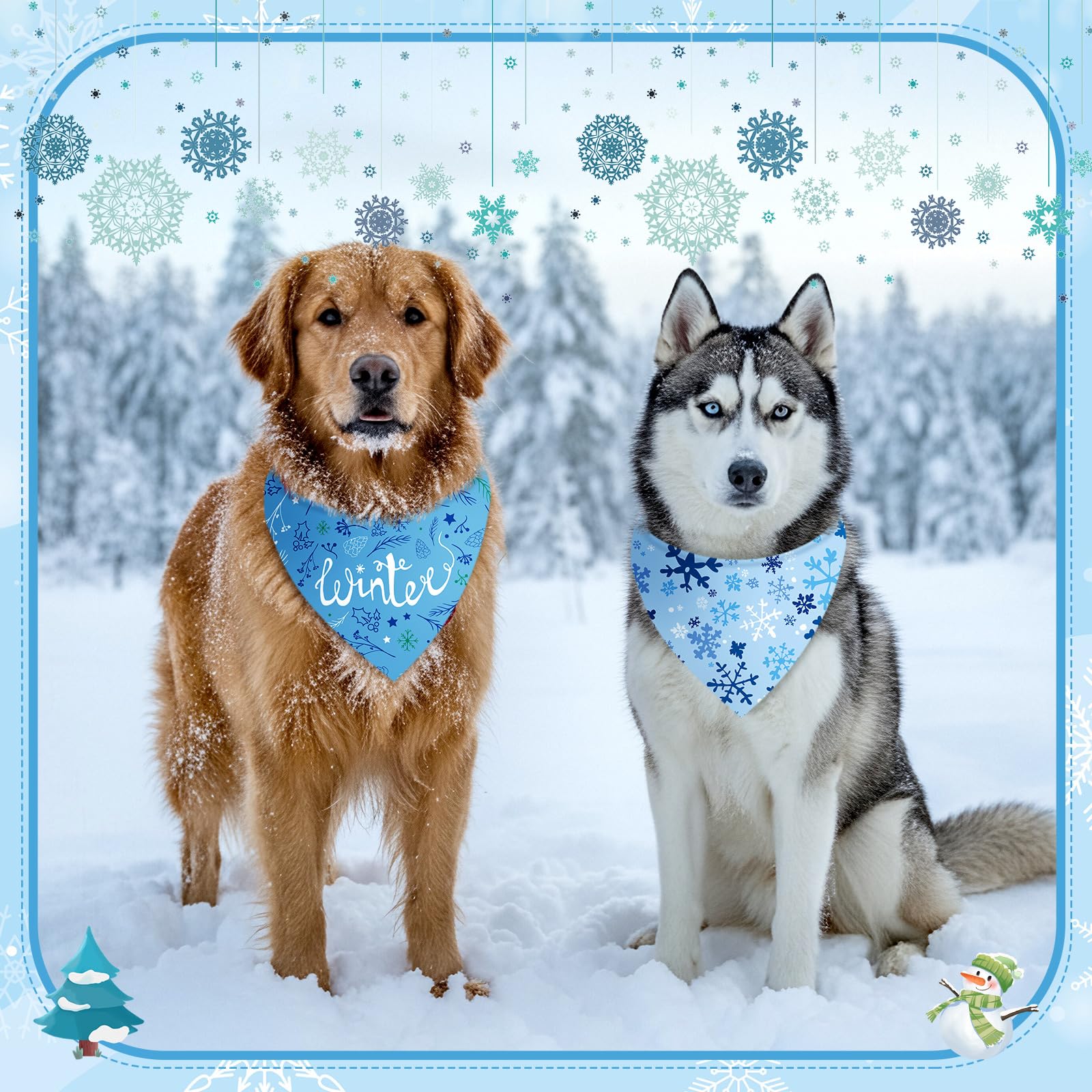 Preboun Lot de 50 bandanas d'hiver pour chien en vrac, flocons de neige, bandanas triangulaires pour chiens, écharpes triangulaires, accessoires photo, accessoires pour animaux de compagnie, 25 styles