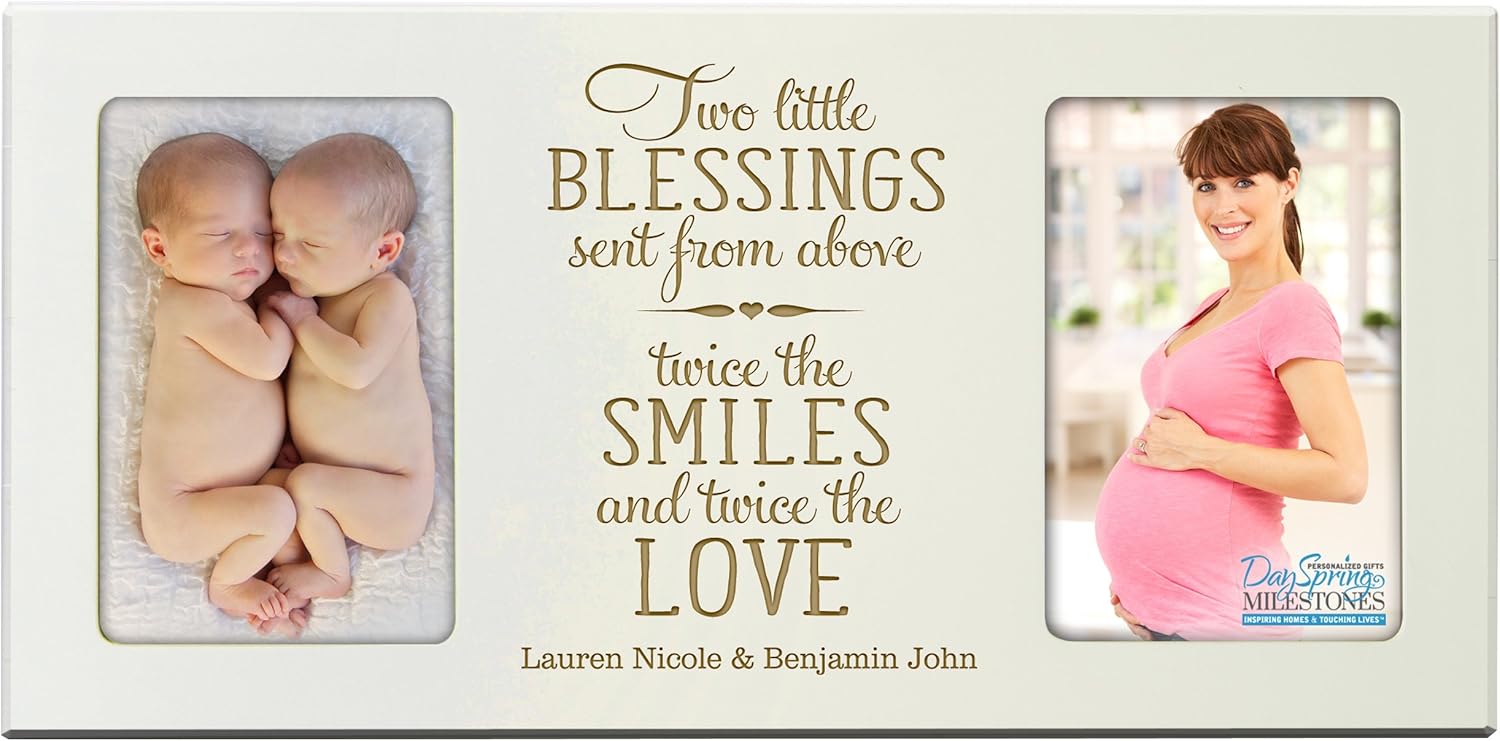 Personalized New Baby Picture Frame for Boys and Girls Custom Engraved Photo Frame for New mom and dad Parents Nana,Mimi and Grandparents Holds 2 4x6 Photos by Daysping Milestones (Ivory)