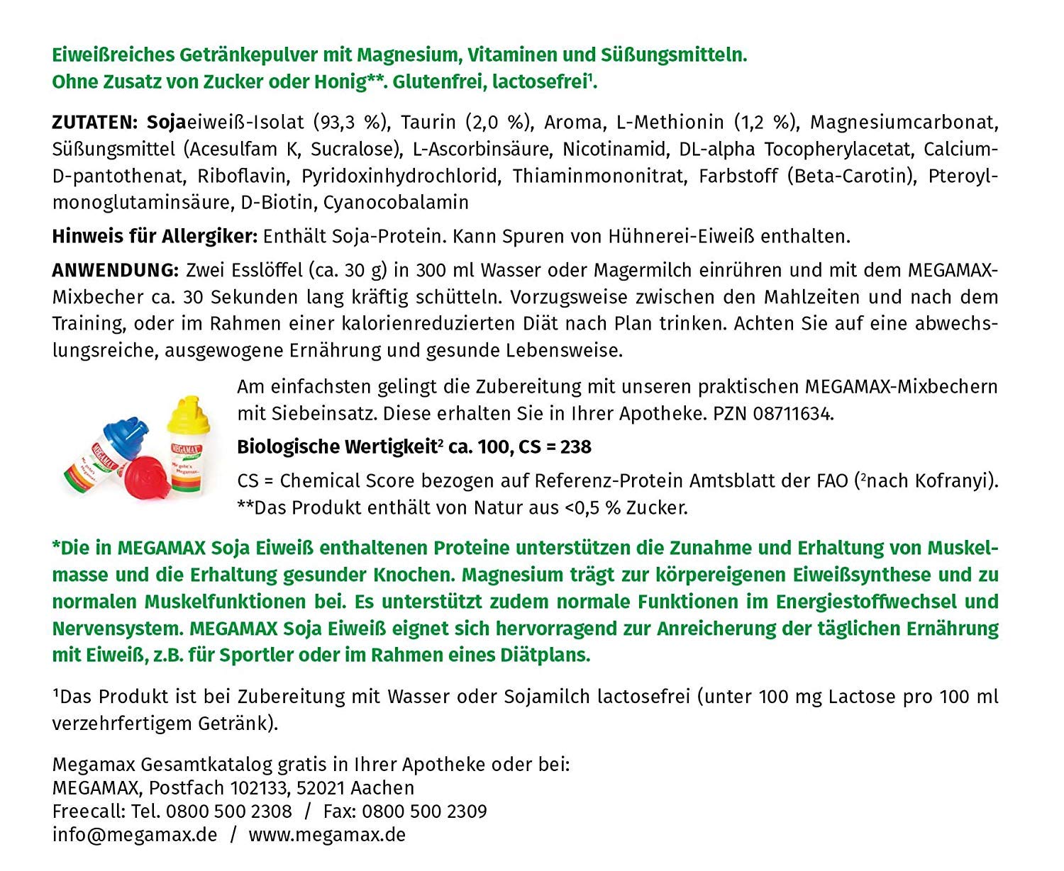 MEGAMAX Soja Eiweiß Vanille 750 g + Taurin + L-Methionin Glutenfrei - Sojaeiweiß-Isolat Low Carb - pflanzliches Eiweiss, Laktosefrei, Aspartamfrei - Veganes Protein für Muskelaufbau u. Muskelerhalt