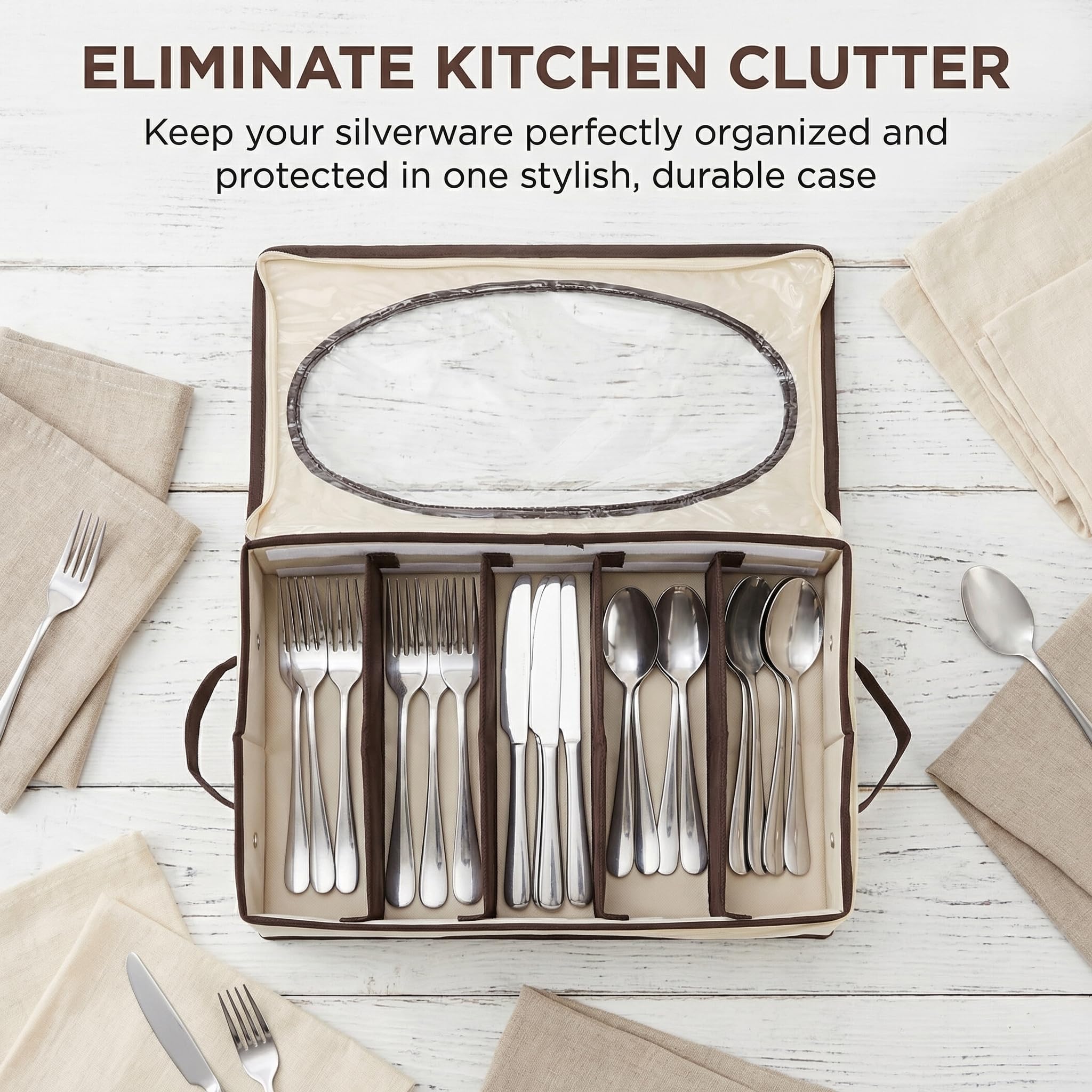 Hiceeden Besteckkasten mit Deckel für Schubladen, 6 Tragbar Besteck Aufbewahrung Verstellbarer Utensilien Organizer, Besteckeinsatz Besteckbox für Löffel, Gabel, Messer, Essstäbchen, Oraganisierung