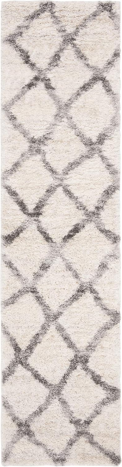 SAFAVIEH Berber Shag Collection 2' x 6' Cream/Grey BER215A Moroccan Non-Shedding Living Room Bedroom Dining Room Entryway Plush 1.2-inch Thick Runner Rug