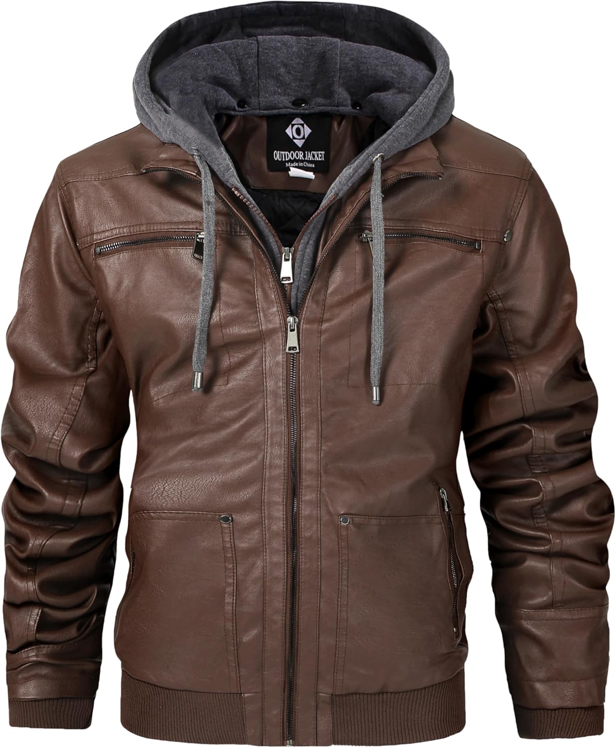 CorBuyit Men's Faux Leather Jacket with Removable Hood, (S - 6XL), Motorcycle Jacket Casual Warm Winter Coat