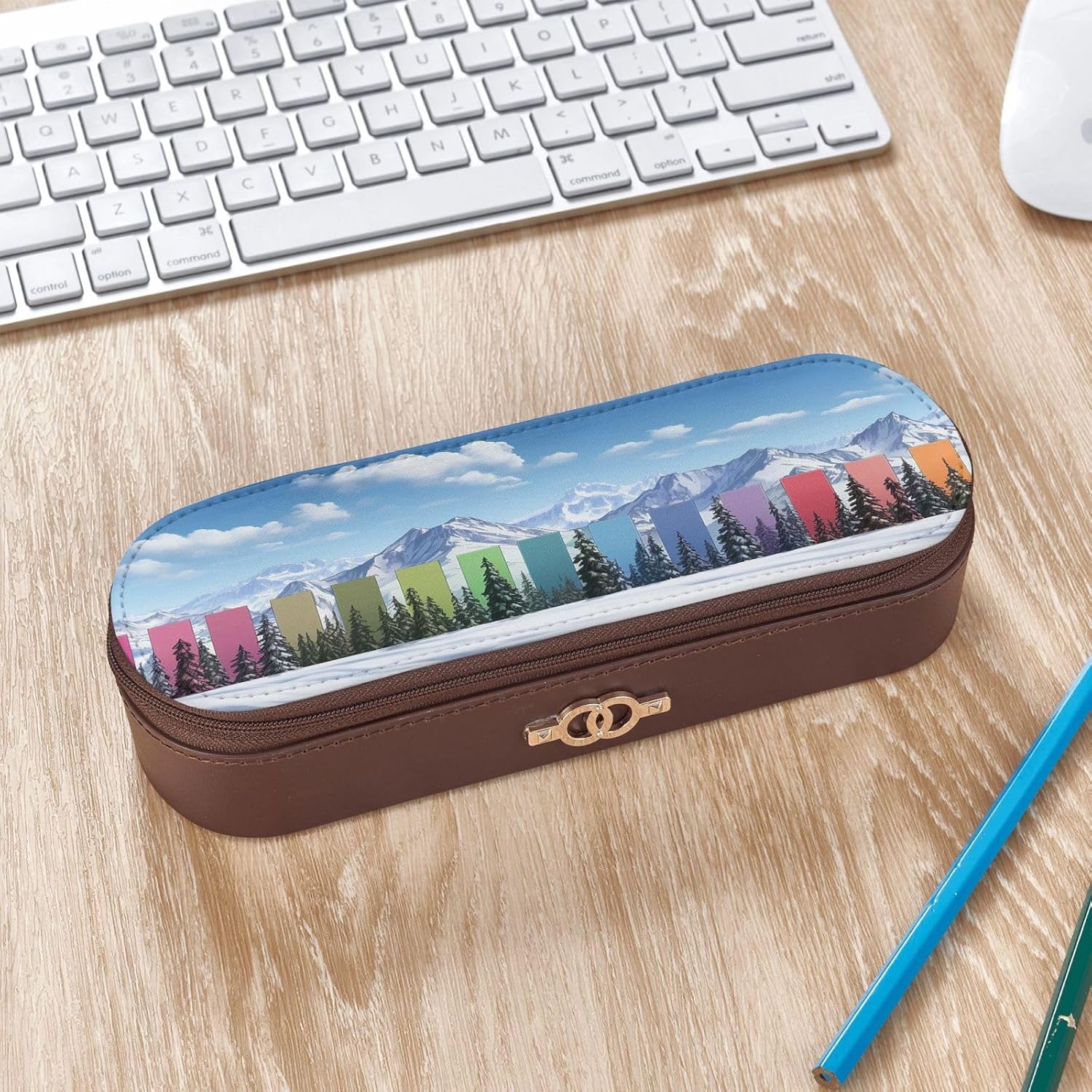 Romantic Snow Mountain Leather Multi Slot Pen Storage Case image 3
