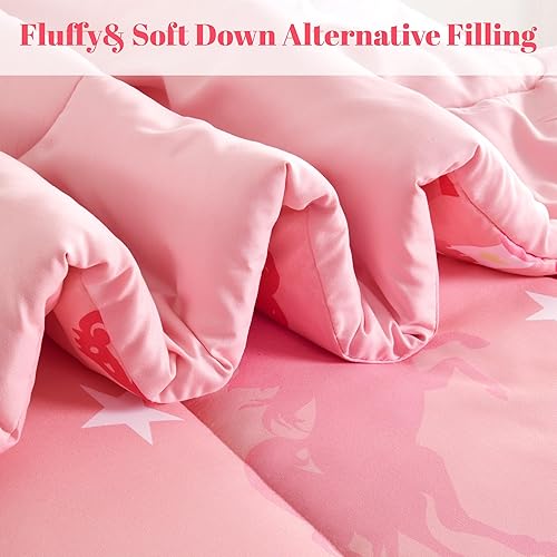 Miniatura 3 de Juego de edredón rosa tamaño individual, juego de edredón alternativo de microfibra de lujo de 5 piezas, fiesta de castillo