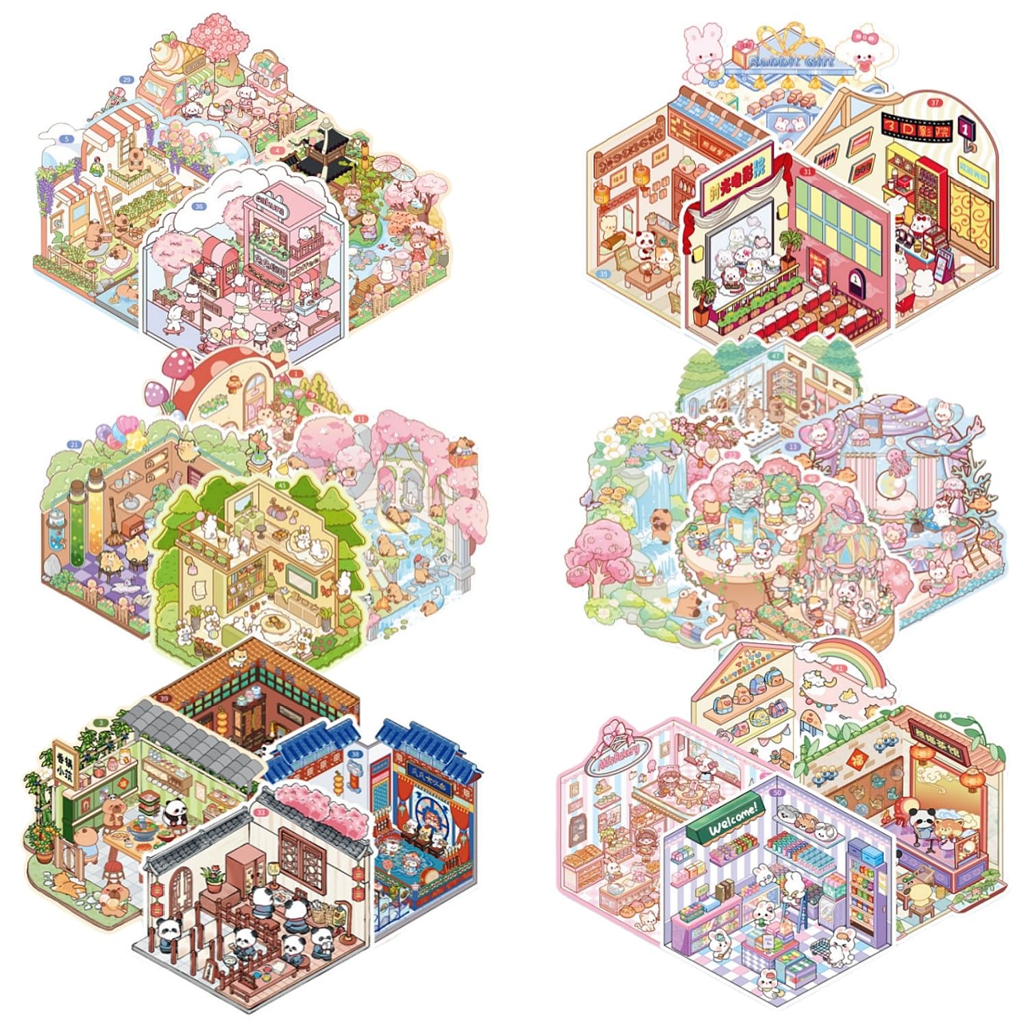50 Sets Sticker Scene with Box-Packed with Tweezers,DIY 3D House Stickers Make You Own Mini Room Dessert Shop Ticket Office Amusement Park for Kids Adult Therapy Relief Stress Pass The Time - Image 2