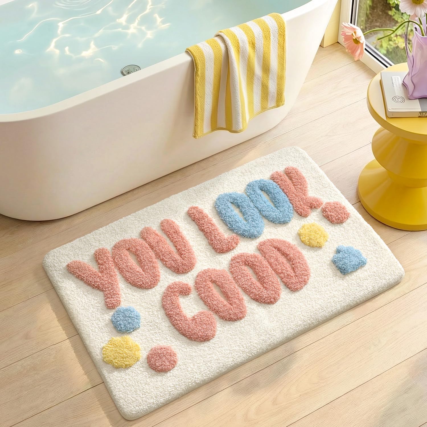 Color&Geometry You Look Good Rug 36X24, Cute Bathroom Rugs Non Slip Absorbent Bath Mats for Bathroom, Shower, Bathtub, Funnny Bath Decor, White