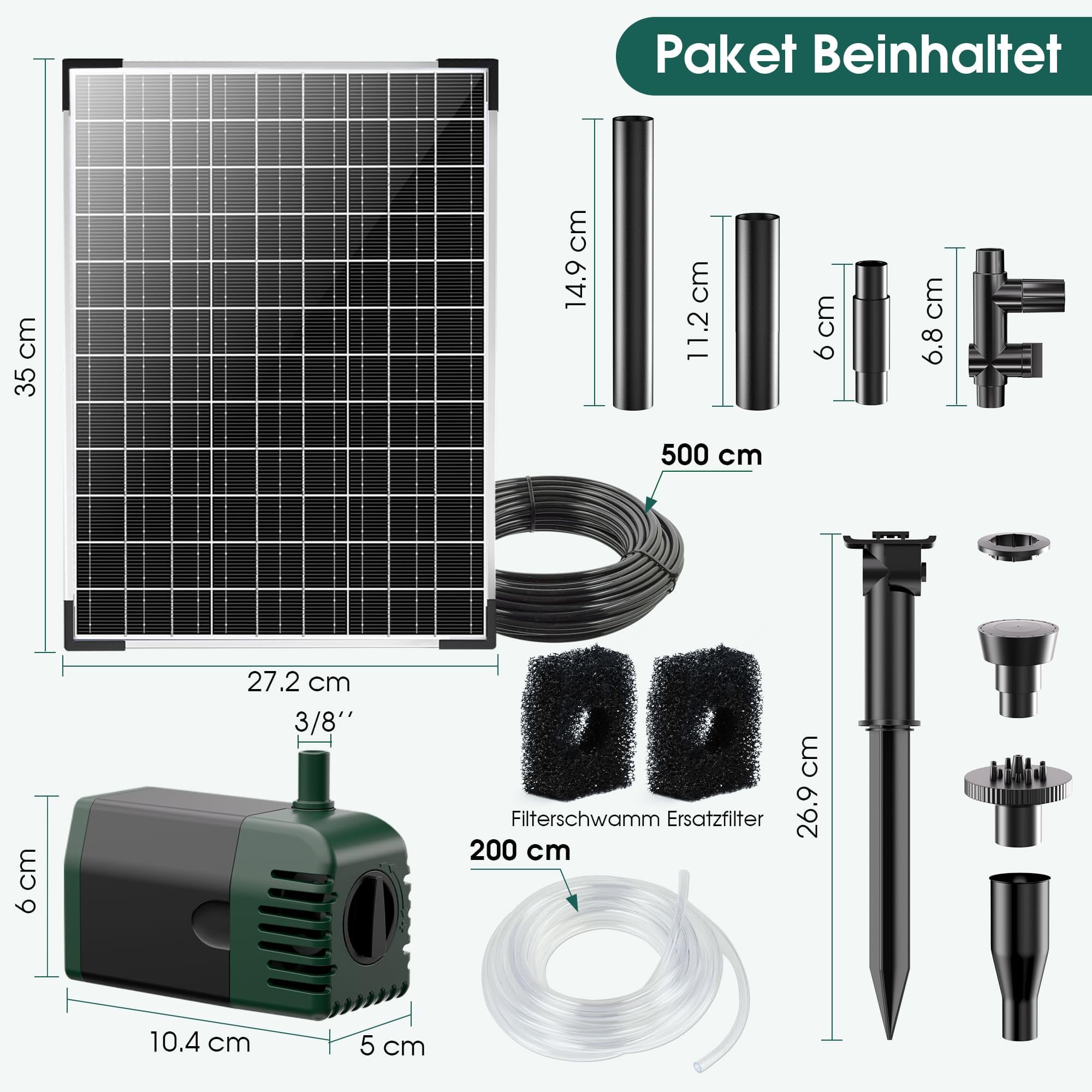 Biling Fontanna solarna 20 W do użytku na zewnątrz z 4 dyszami, 875 l/h, fontanna solarna do użytku na zewnątrz, średnie oczka wodne (5-10 ㎡), cicha pompa do stawu, do ogrodu, na taras, fontannę
