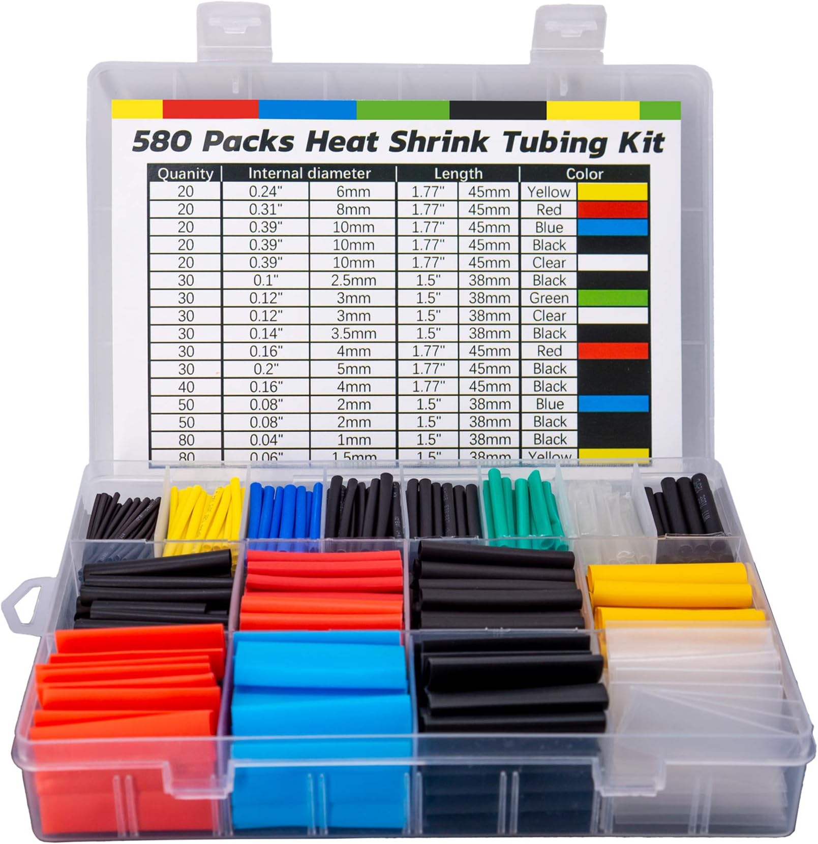 ASHINER Heat Shrink Tubing Kit - 580Pcs EVA Material in 6 Colors and 11 Sizes - Ideal for Electrical Insulation, Repairs, and Wire Connectors with User-Friendly Design and Storage Case