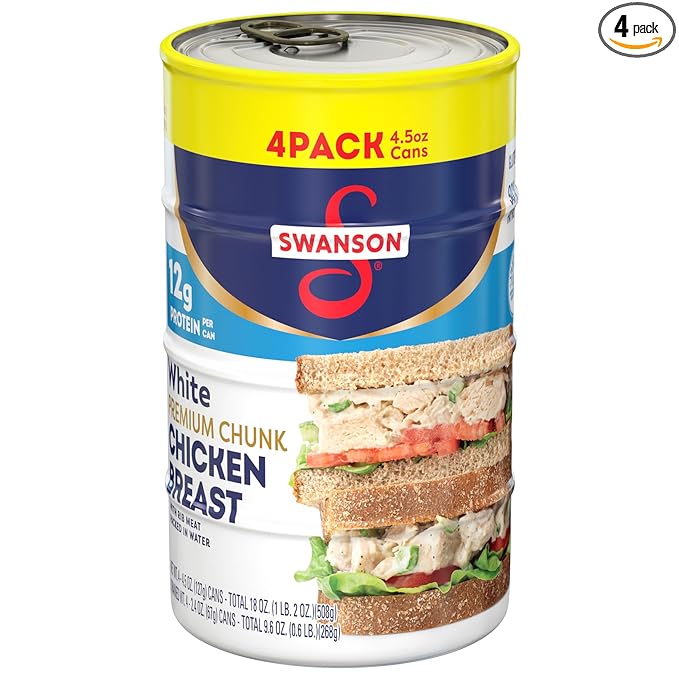 Swanson White Premium Chunk Chicken Breast with Rib Meat in Water, 4.5 oz. (Pack of 4)