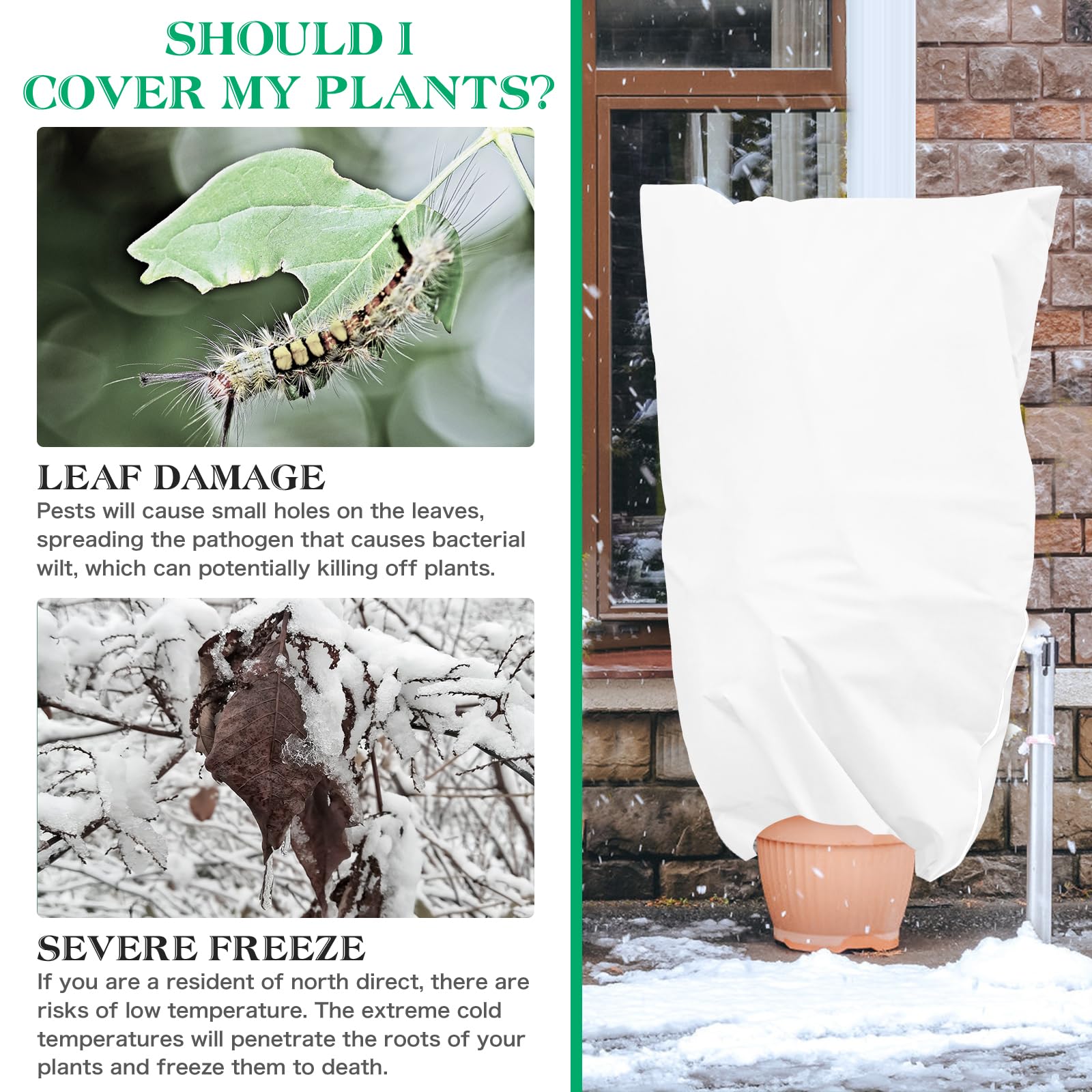 6 fundas para plantas de protección contra la congelación, 2.8 onzas, 47.2 x 31.5 pulgadas, mantas reutilizables con cordón de cremallera, cubiertas de plantas de invierno para jardín al aire
